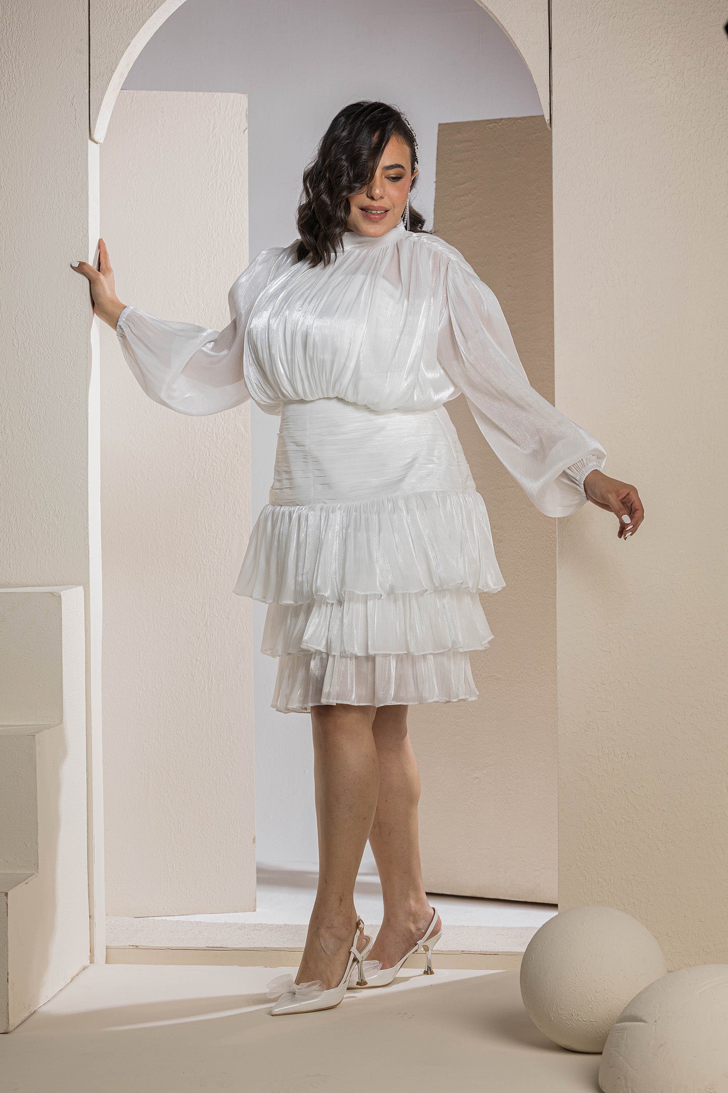 Shimmer Pleated Tier - White