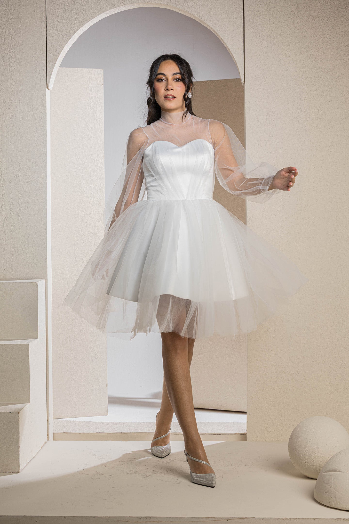 Sweetheart Mini Tulle Dress - White