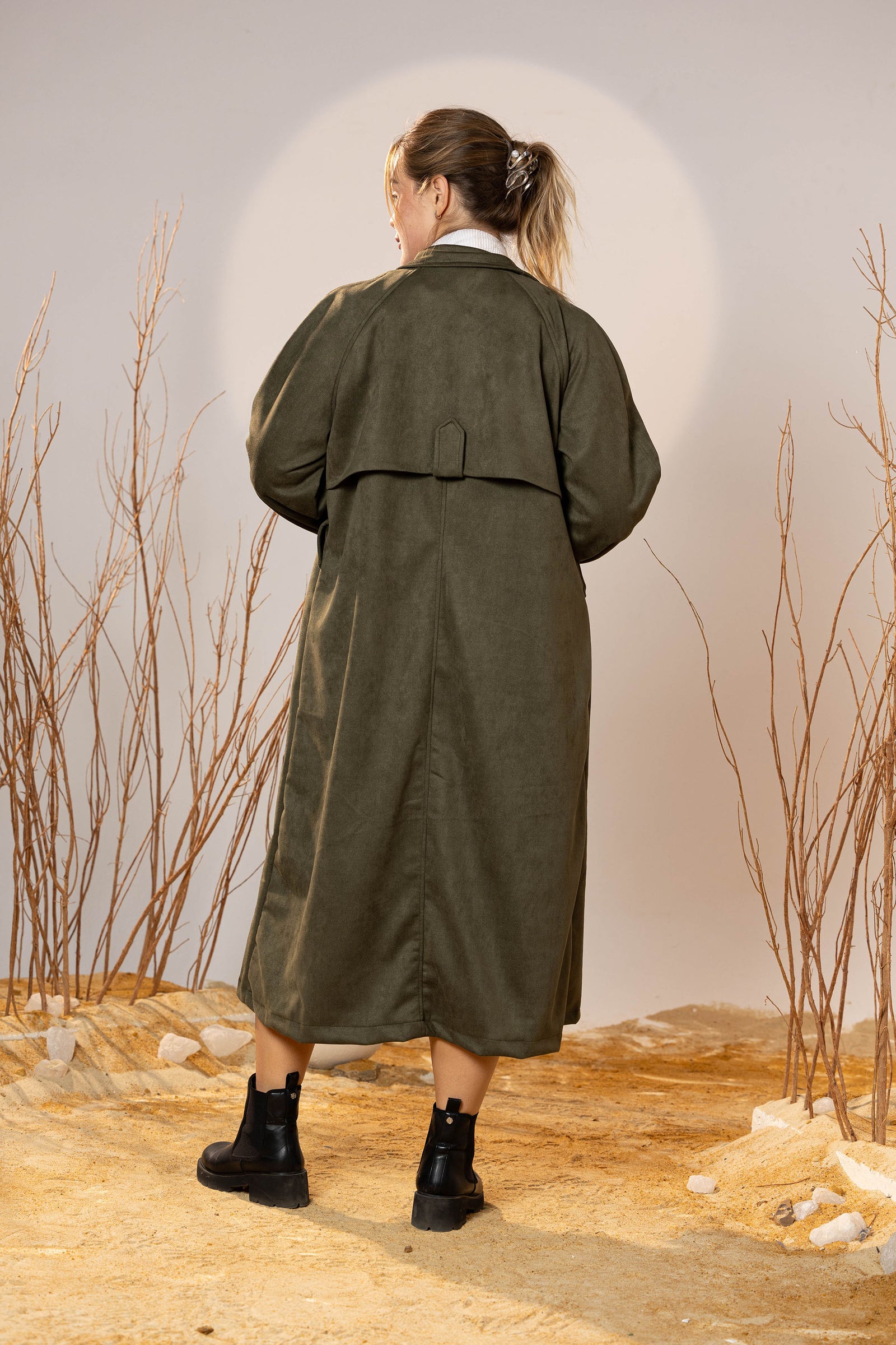 The Suede Trench Coat - Army Green
