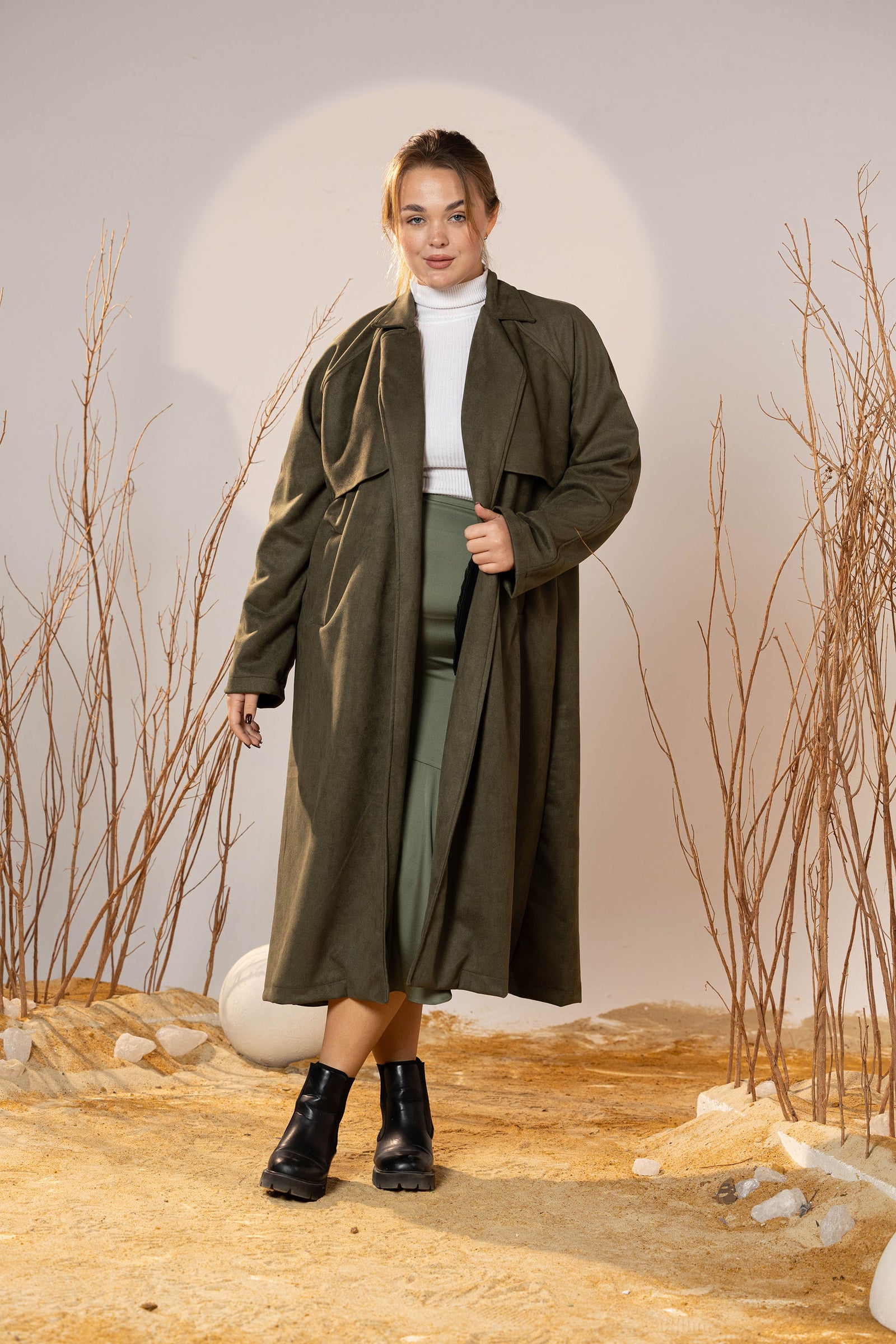 The Suede Trench Coat - Army Green