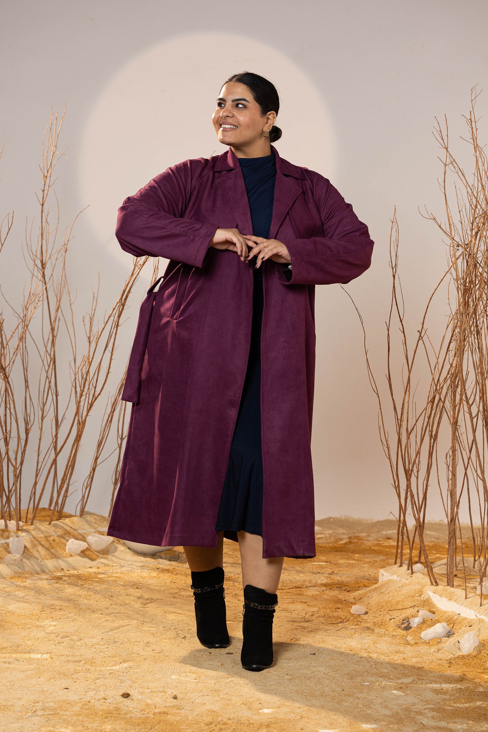 The Suede Trench Coat - Magenta