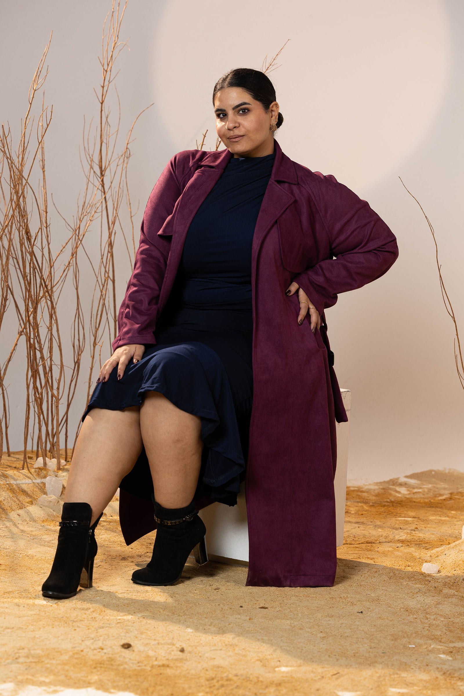 The Suede Trench Coat - Magenta
