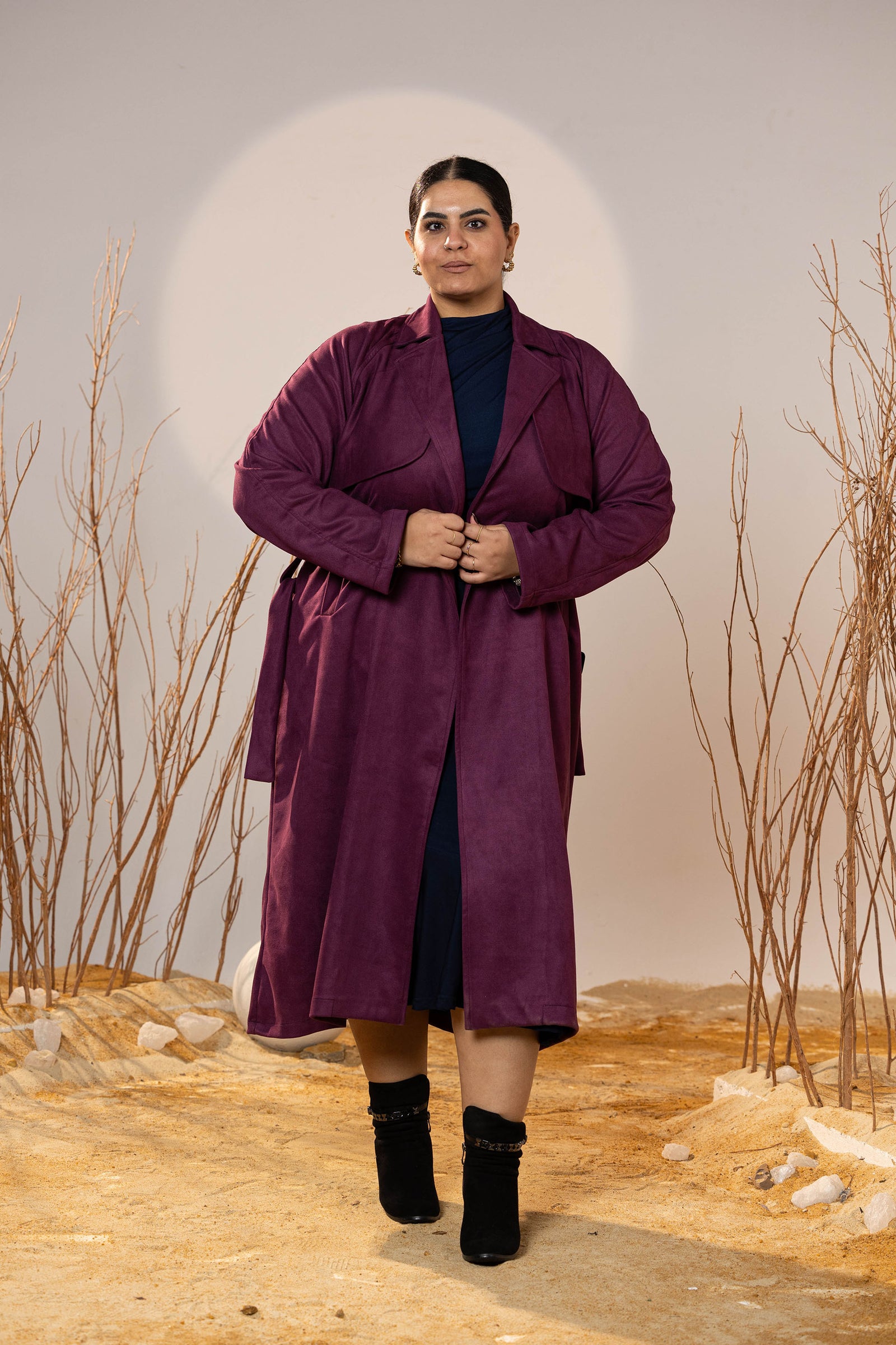 The Suede Trench Coat - Magenta