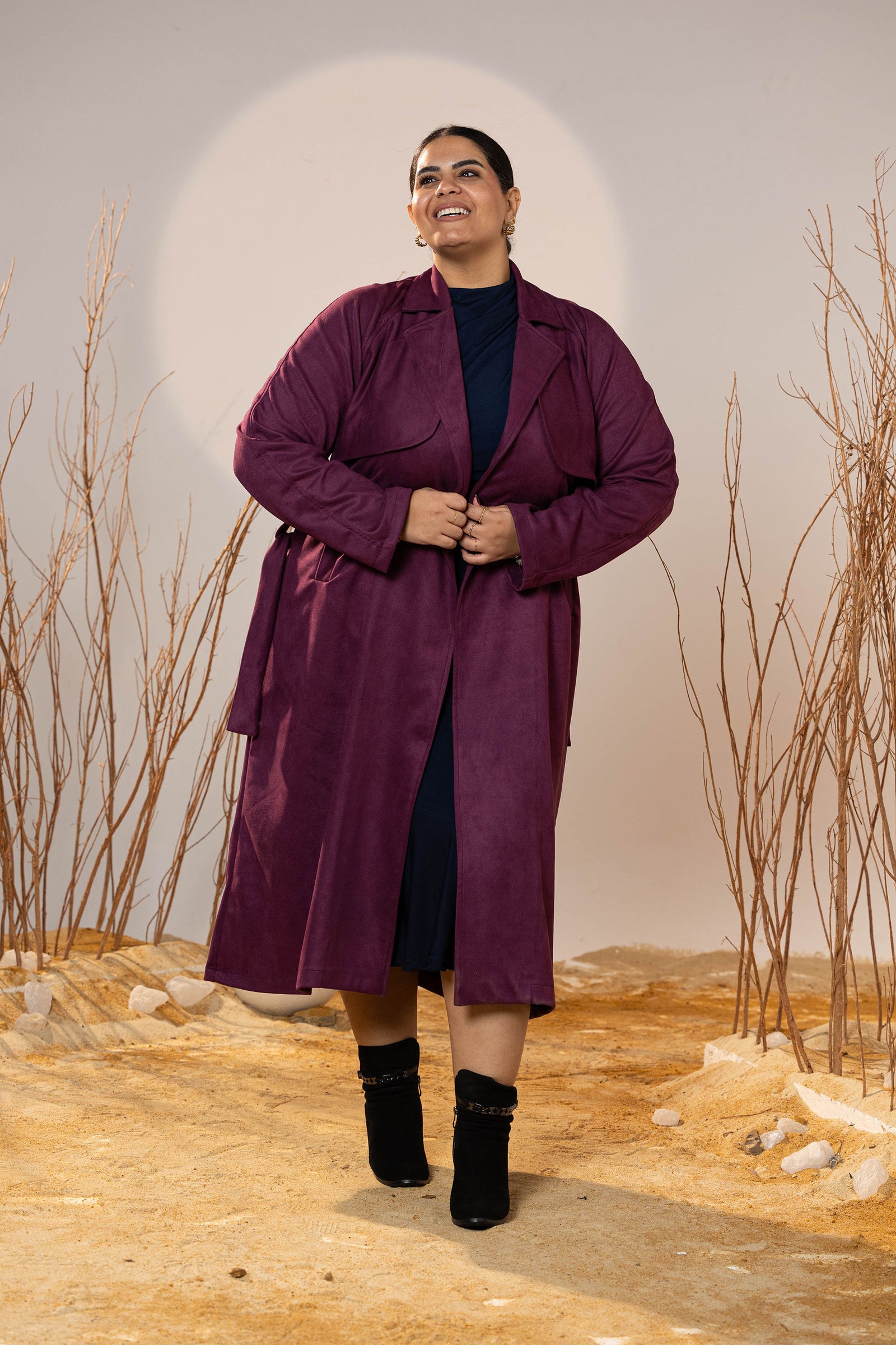 The Suede Trench Coat - Magenta