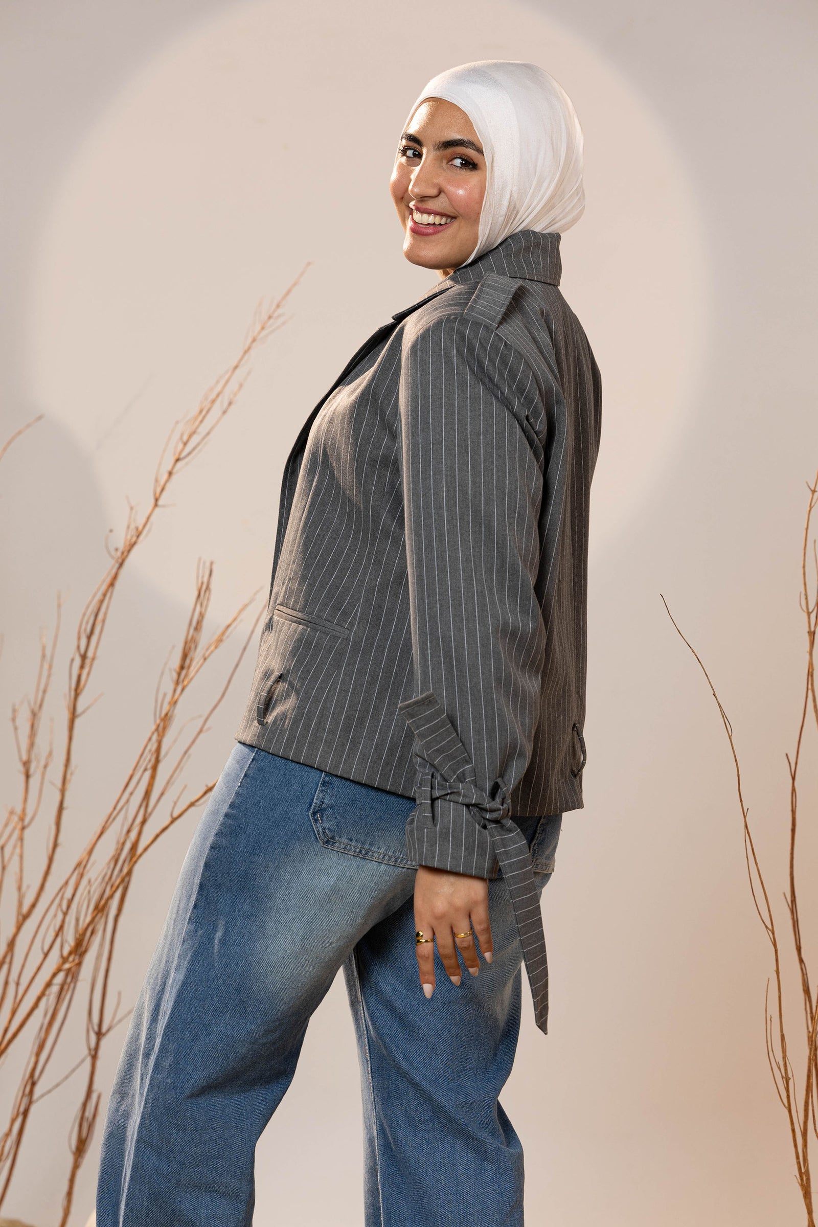 Tie-Cuff Cropped Blazer