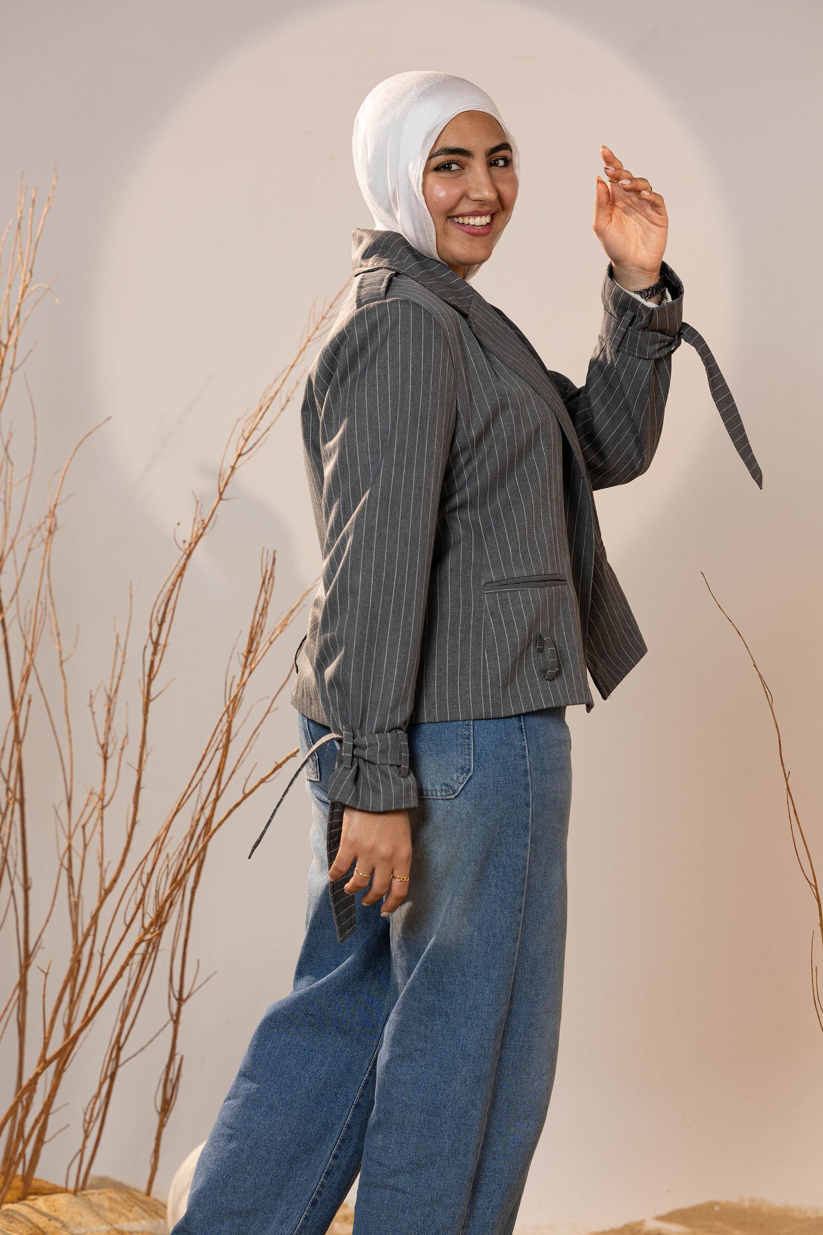 Tie-Cuff Cropped Blazer