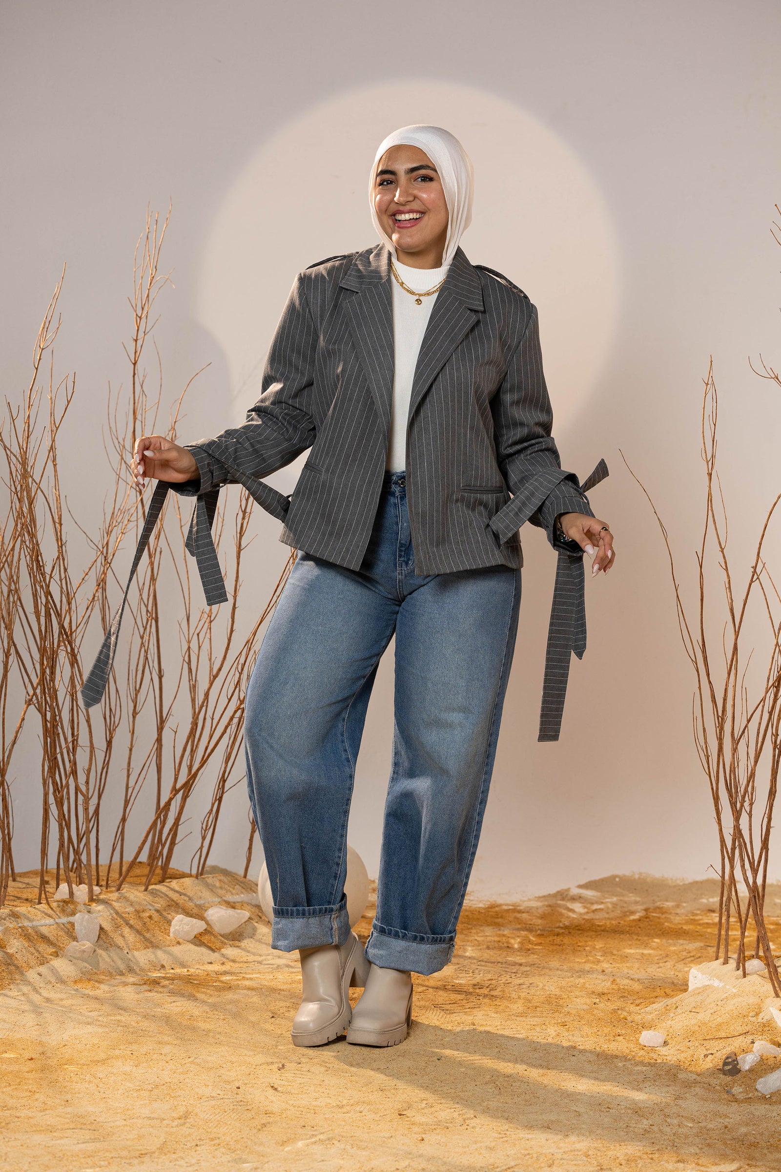 Tie-Cuff Cropped Blazer