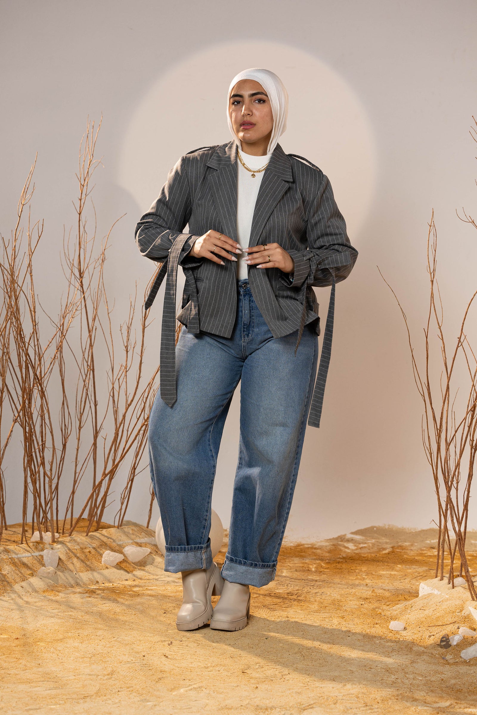 Tie-Cuff Cropped Blazer