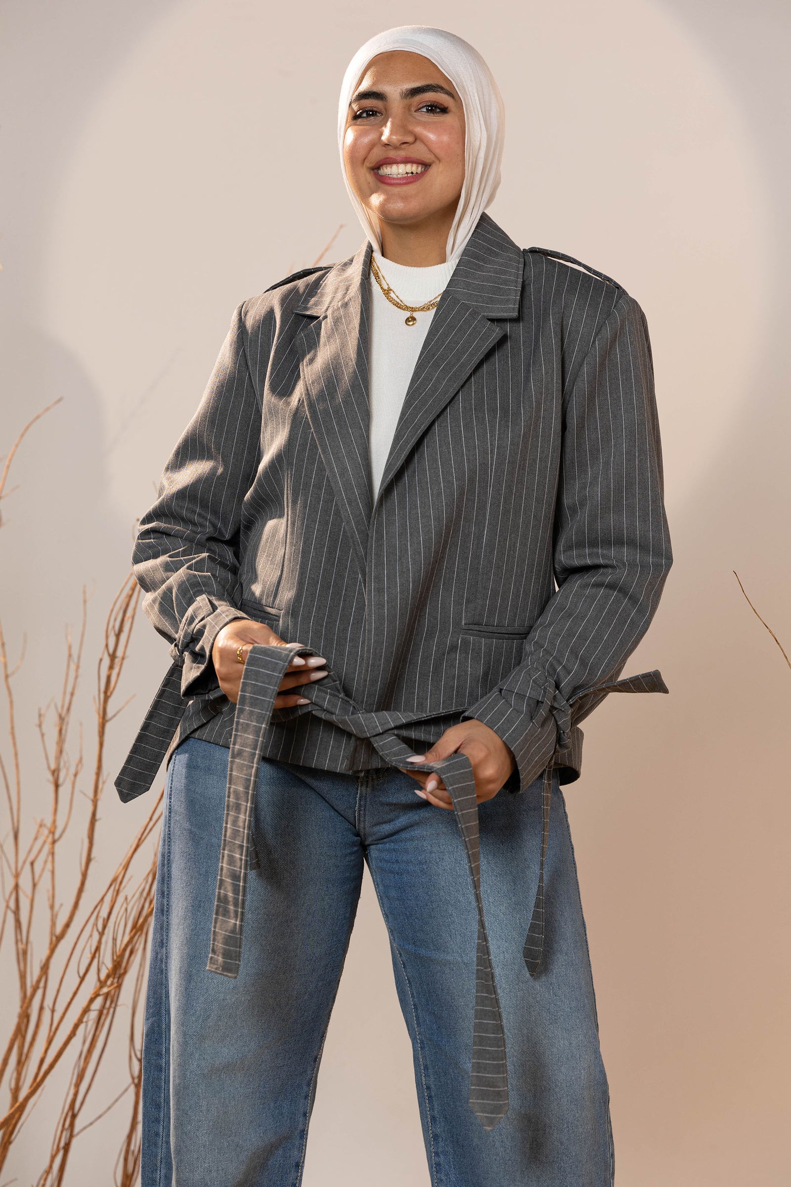 Tie-Cuff Cropped Blazer