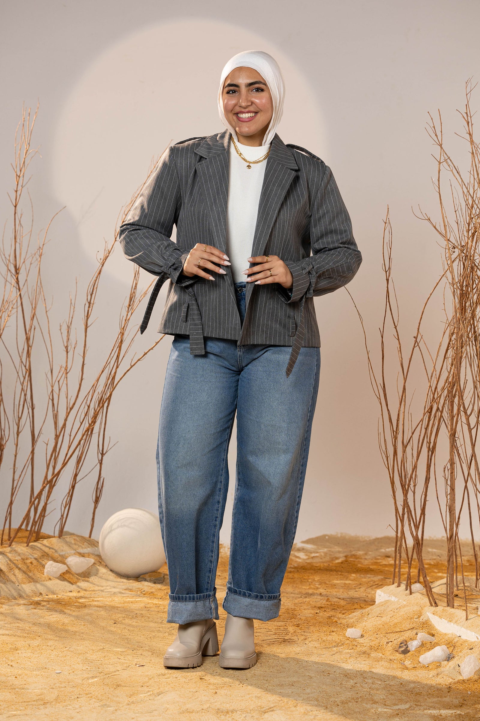 Tie-Cuff Cropped Blazer