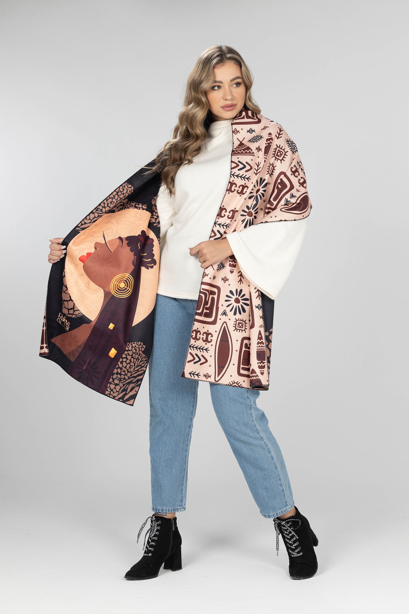 Tribal Muse Double-Face Wool Shawl