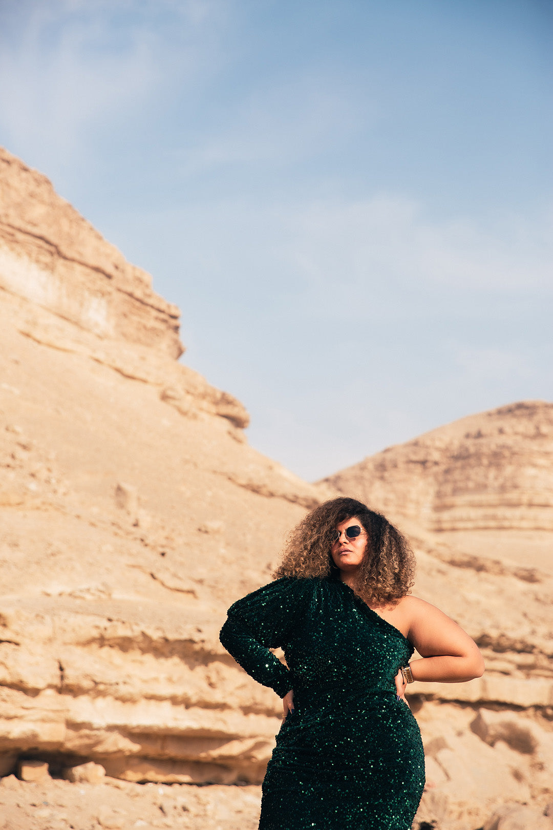 Velvet Sequin Puff Sleeve Dress - Emerald Green