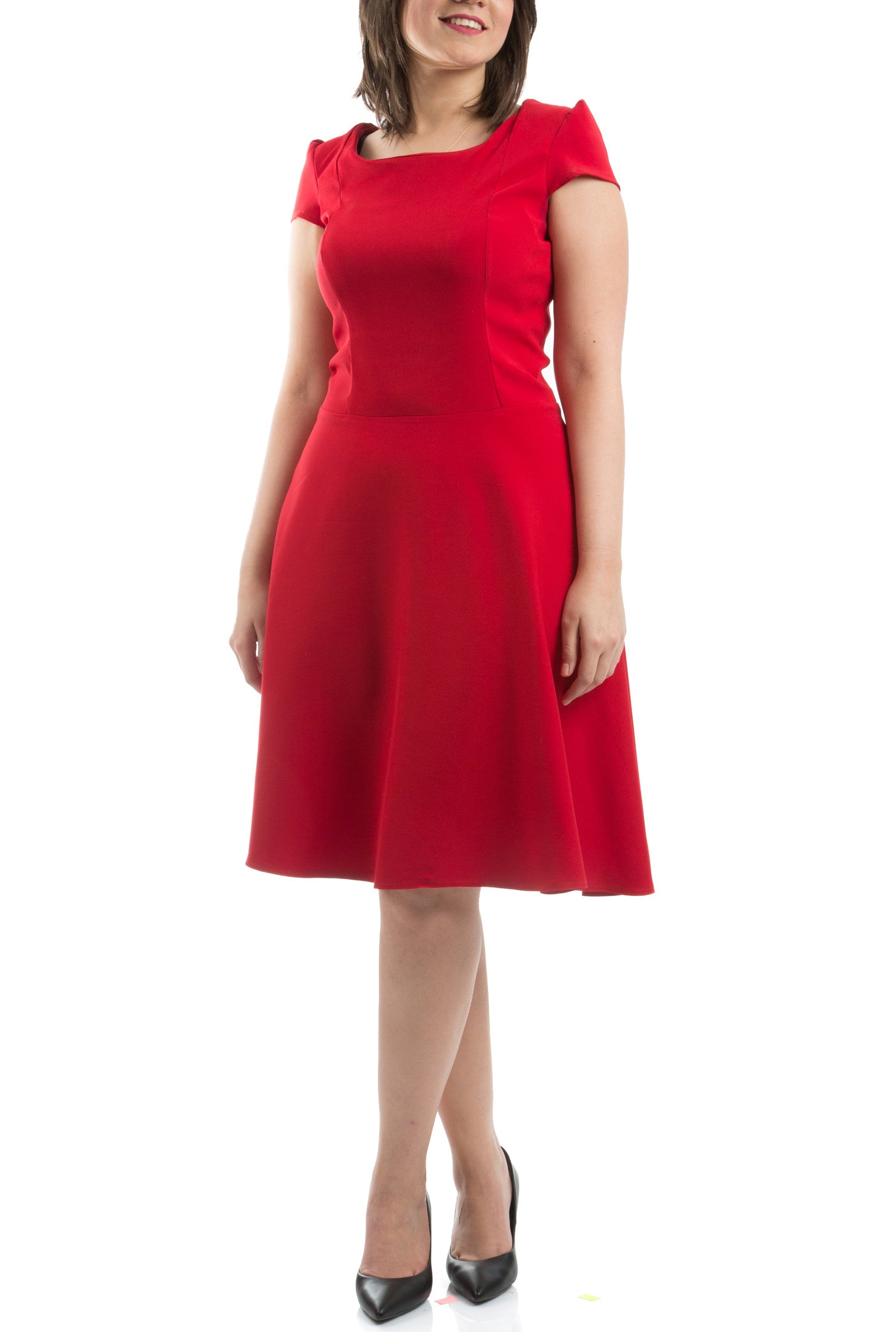 Flared Knee Length Dress - Red