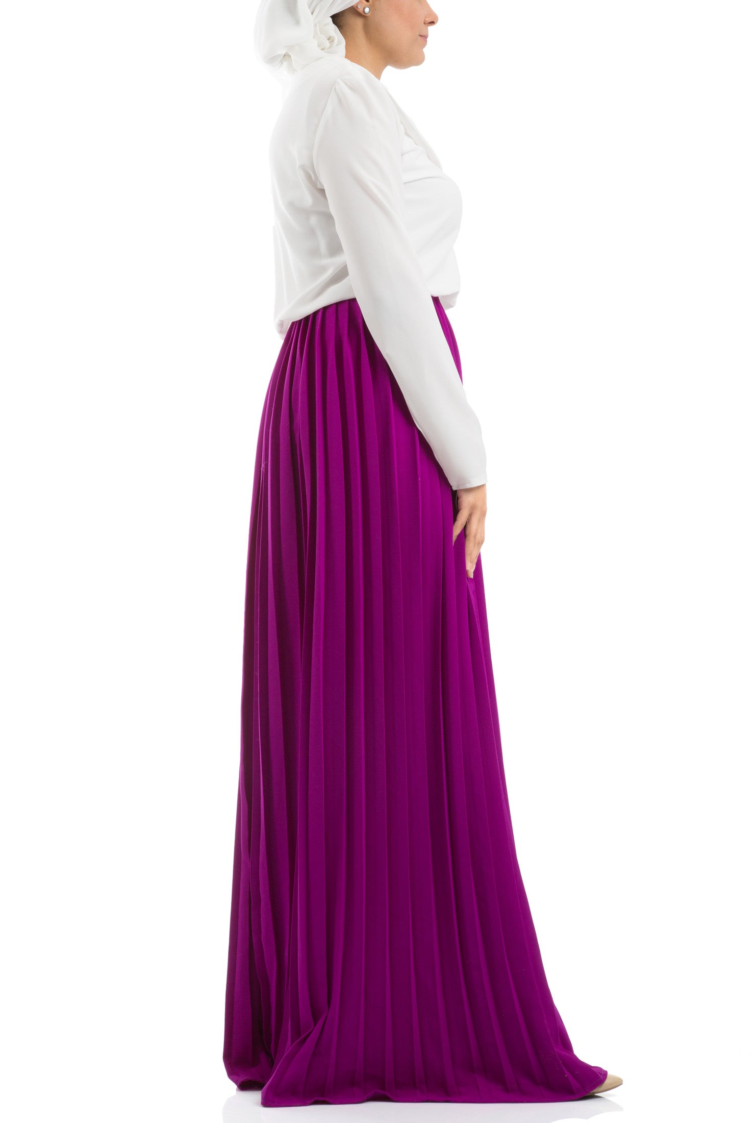Accordion Pleated Dress - Purple & White