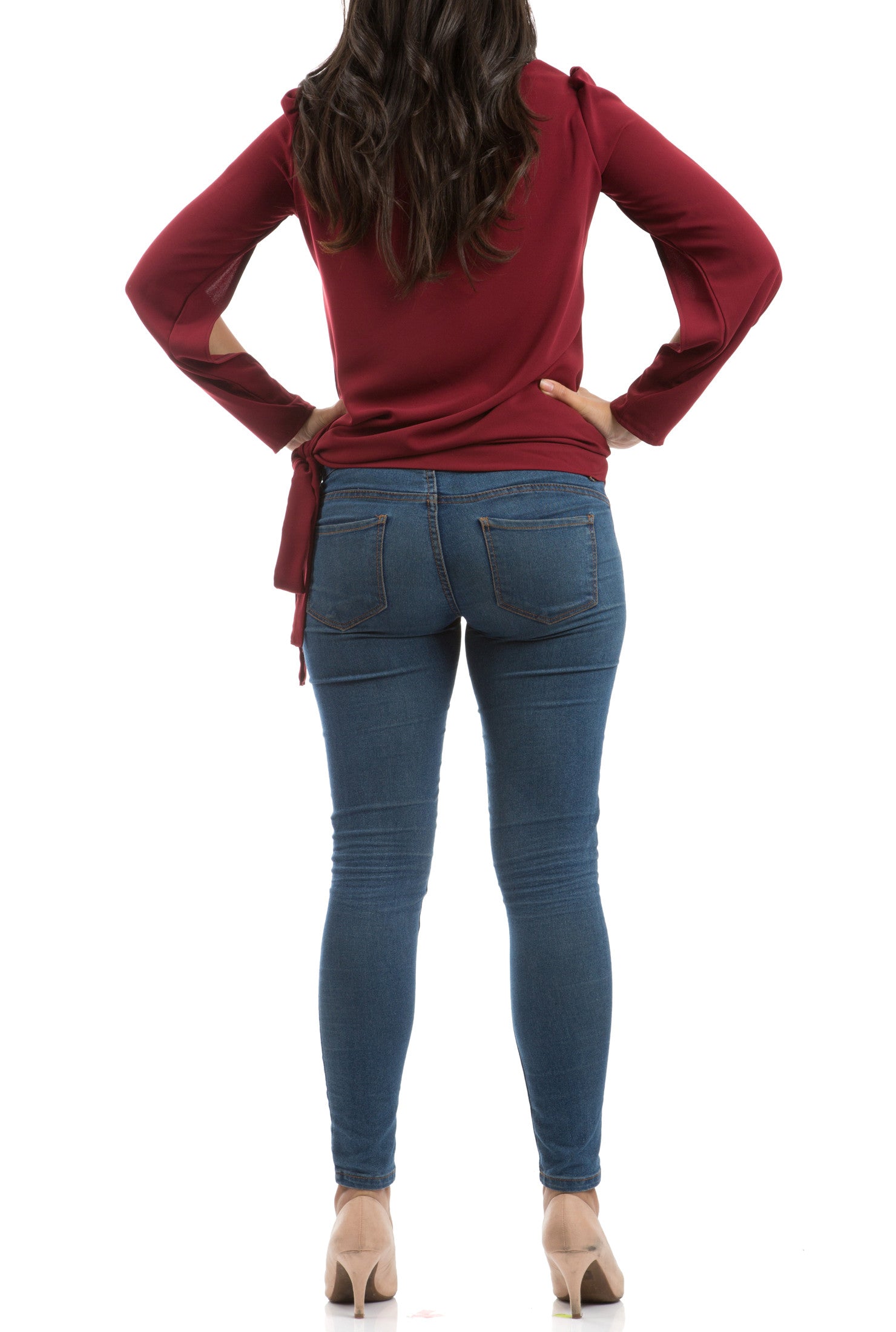 Waist Tie Blouse - Maroon