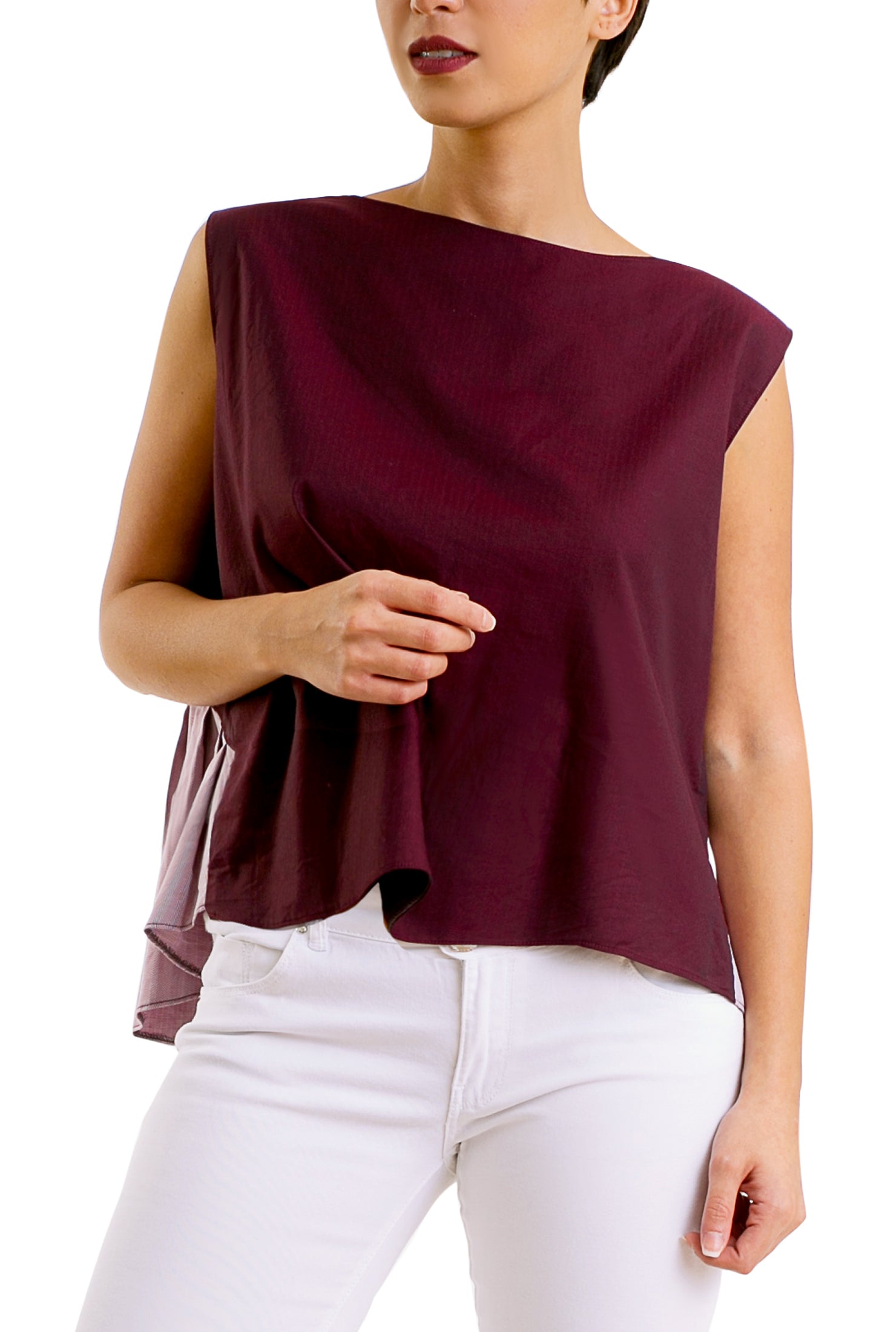Asymmetric Box Pleated Blouse - Maroon
