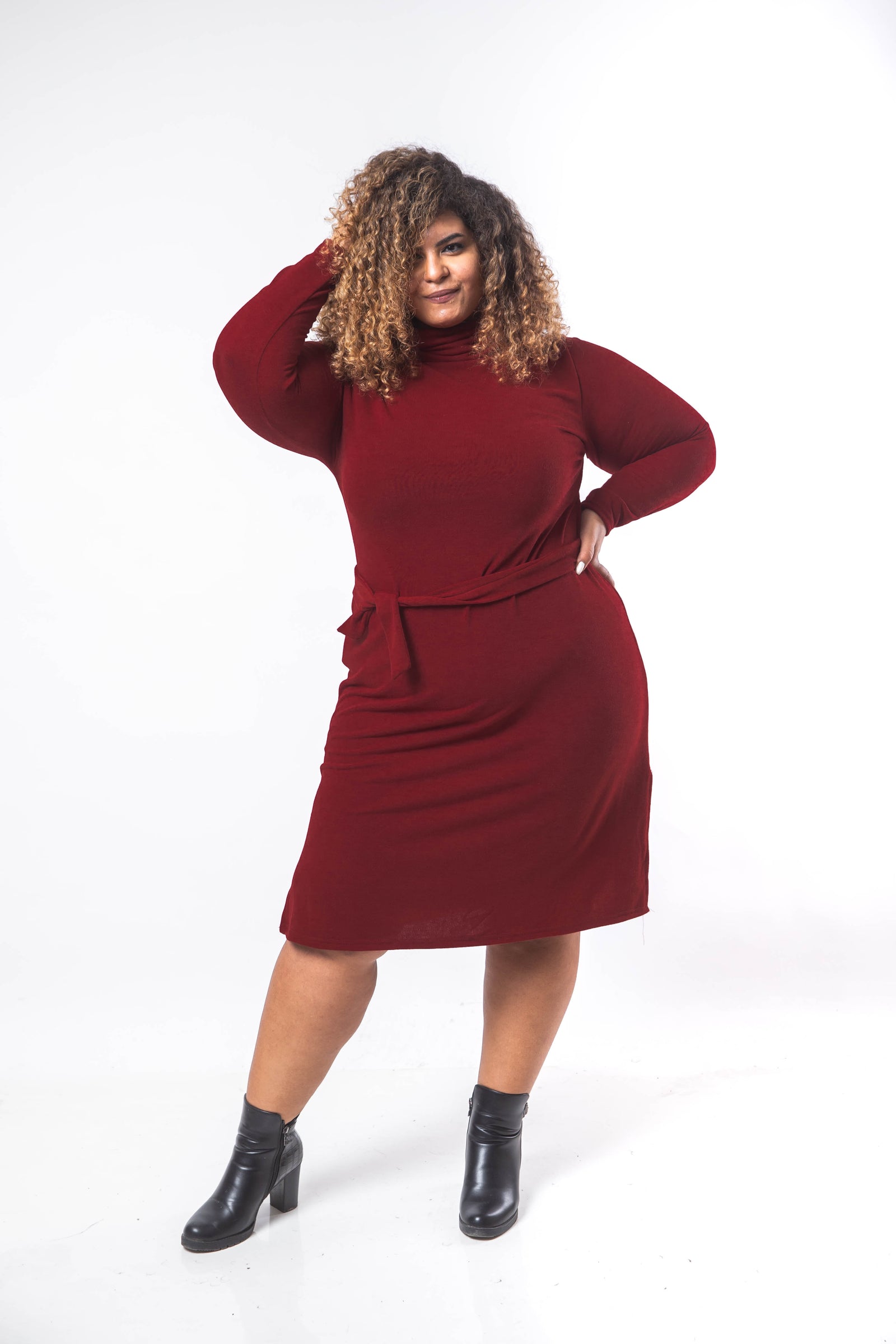 Basic Midi Turtle Dress - Maroon