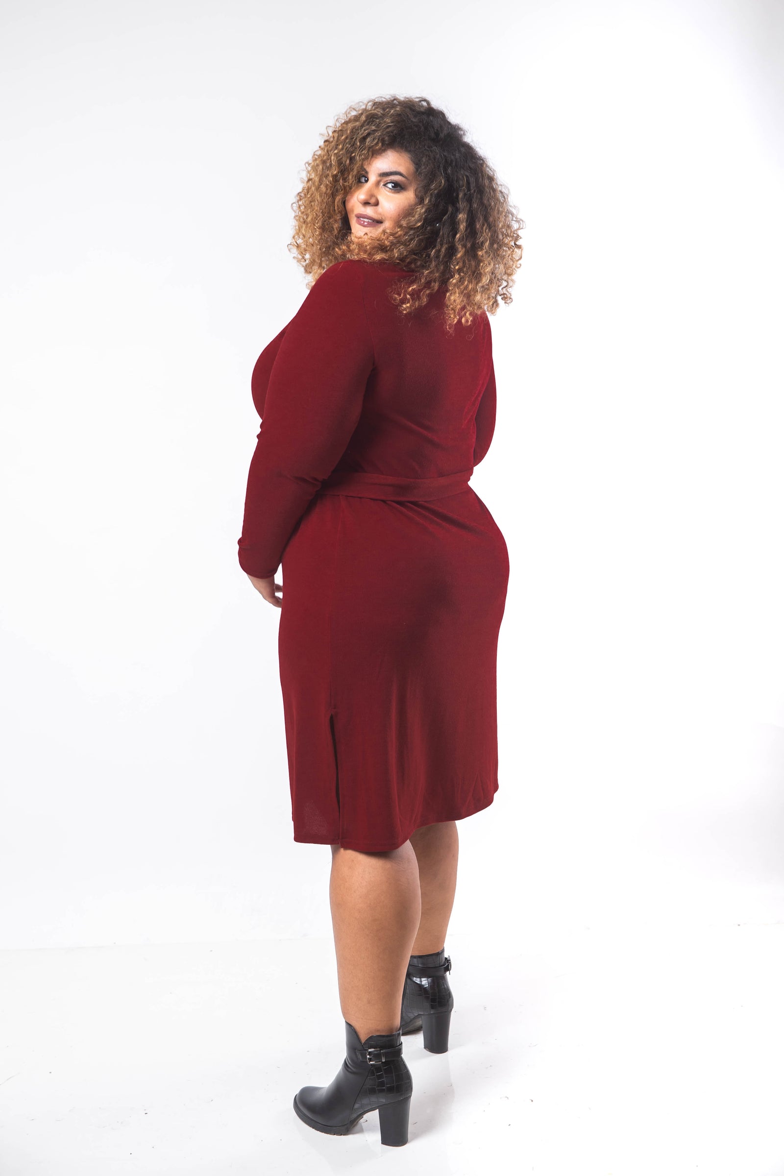 Basic Midi Turtle Dress - Maroon