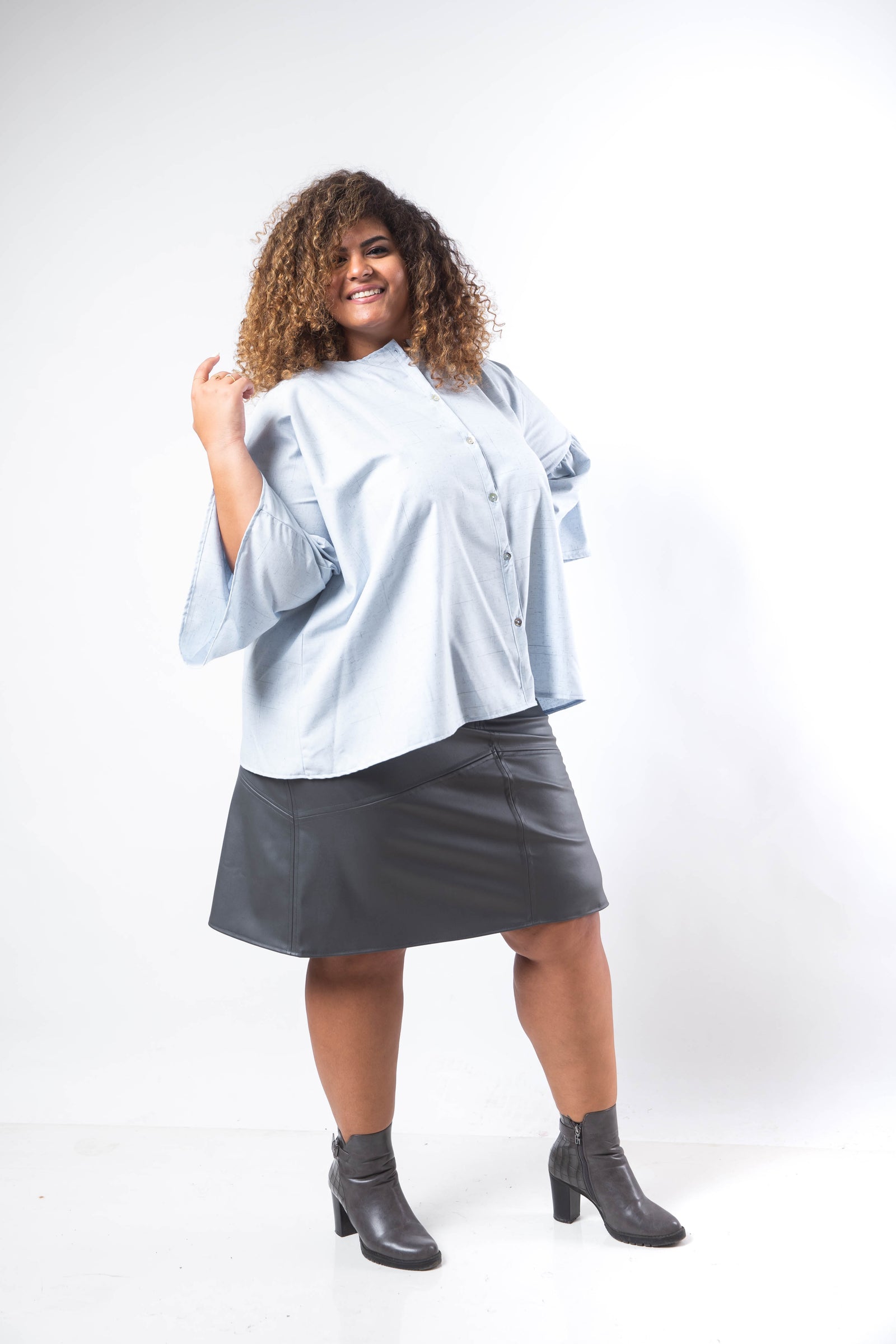 Open Front Kimono Blouse - Baby Blue