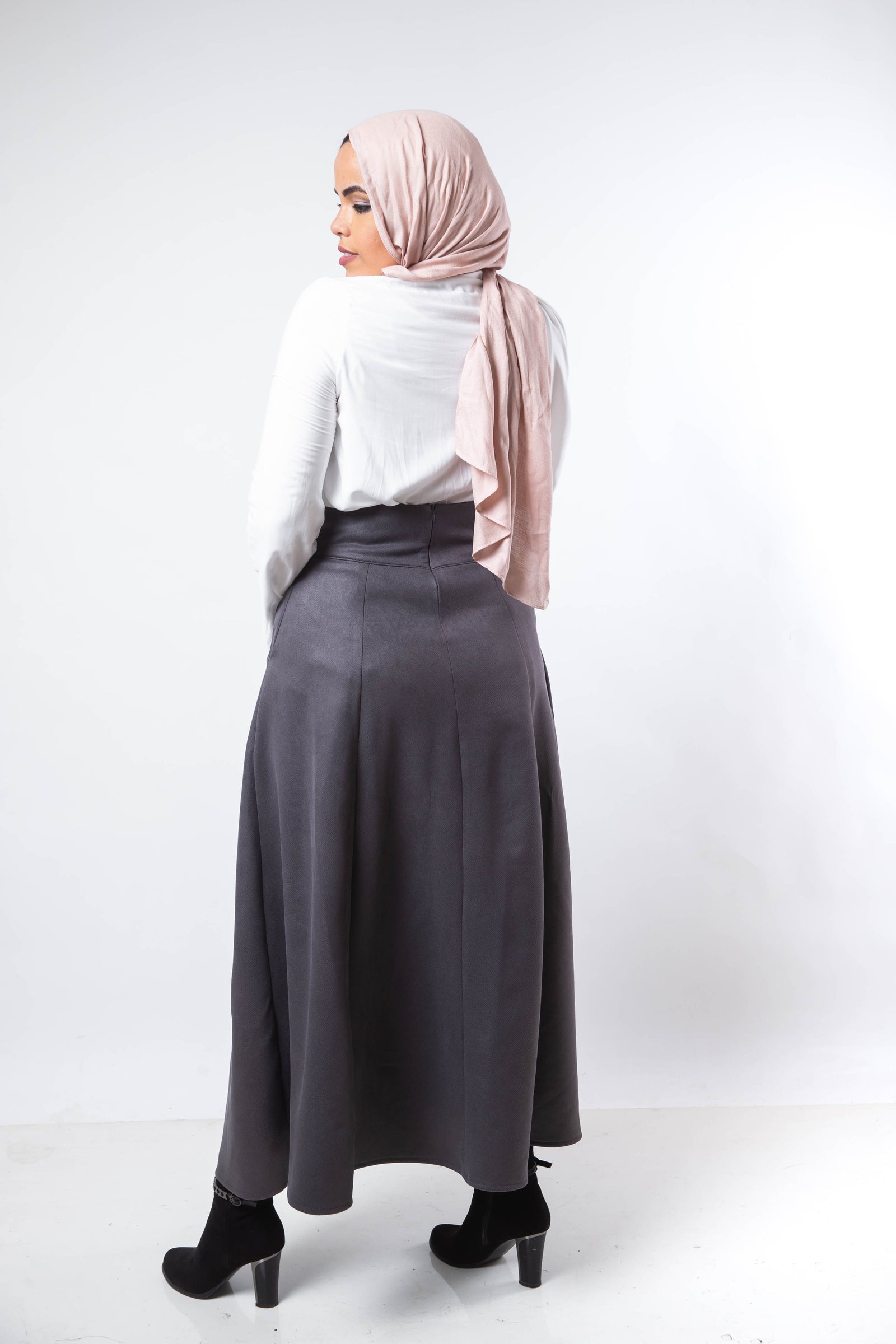 High Waist Suede Skirt - Grey