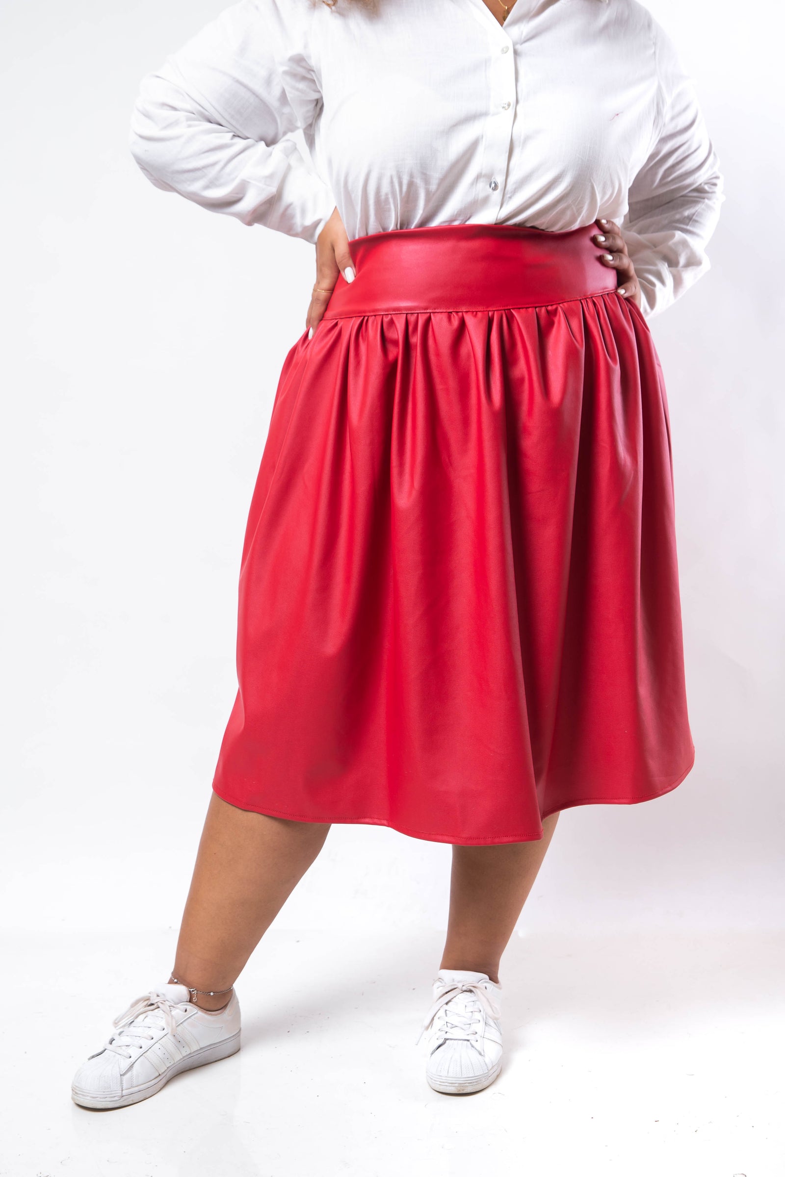 Eva Red Leather Skirt - Red