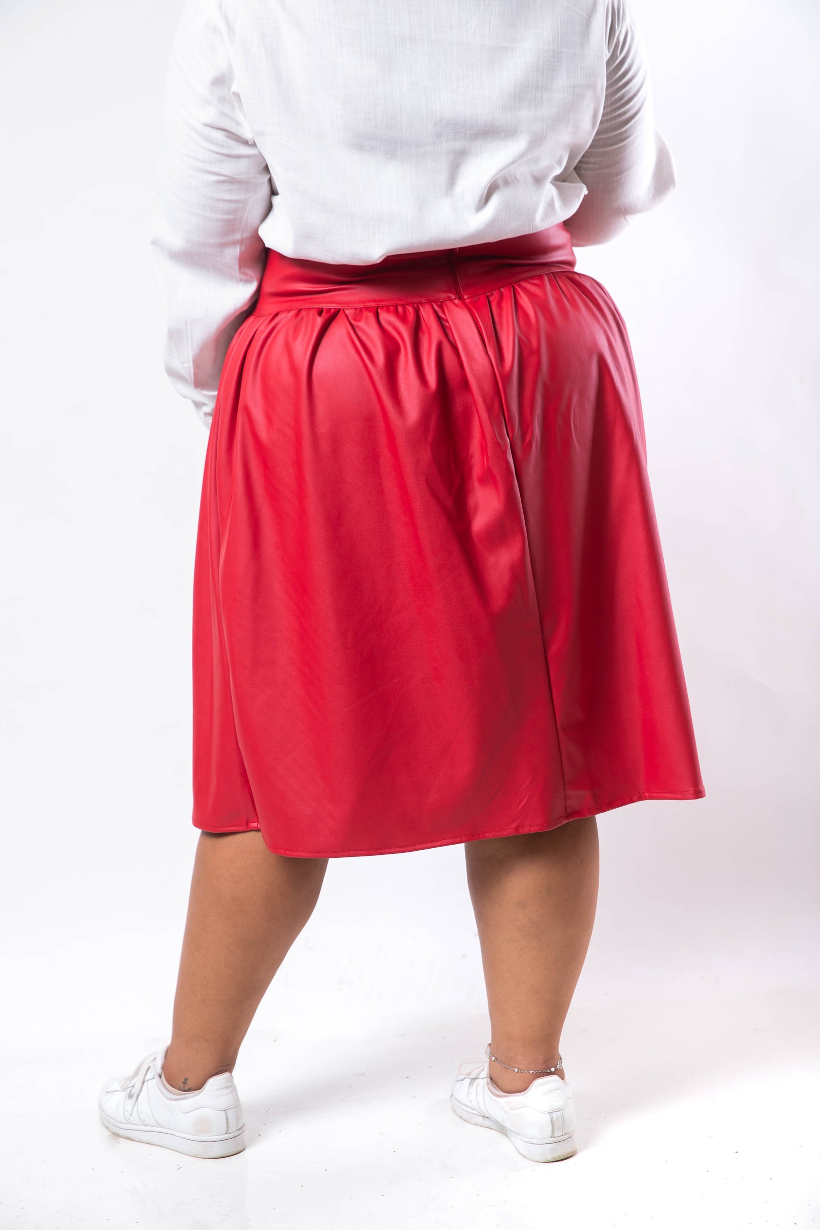 Eva Red Leather Skirt - Red