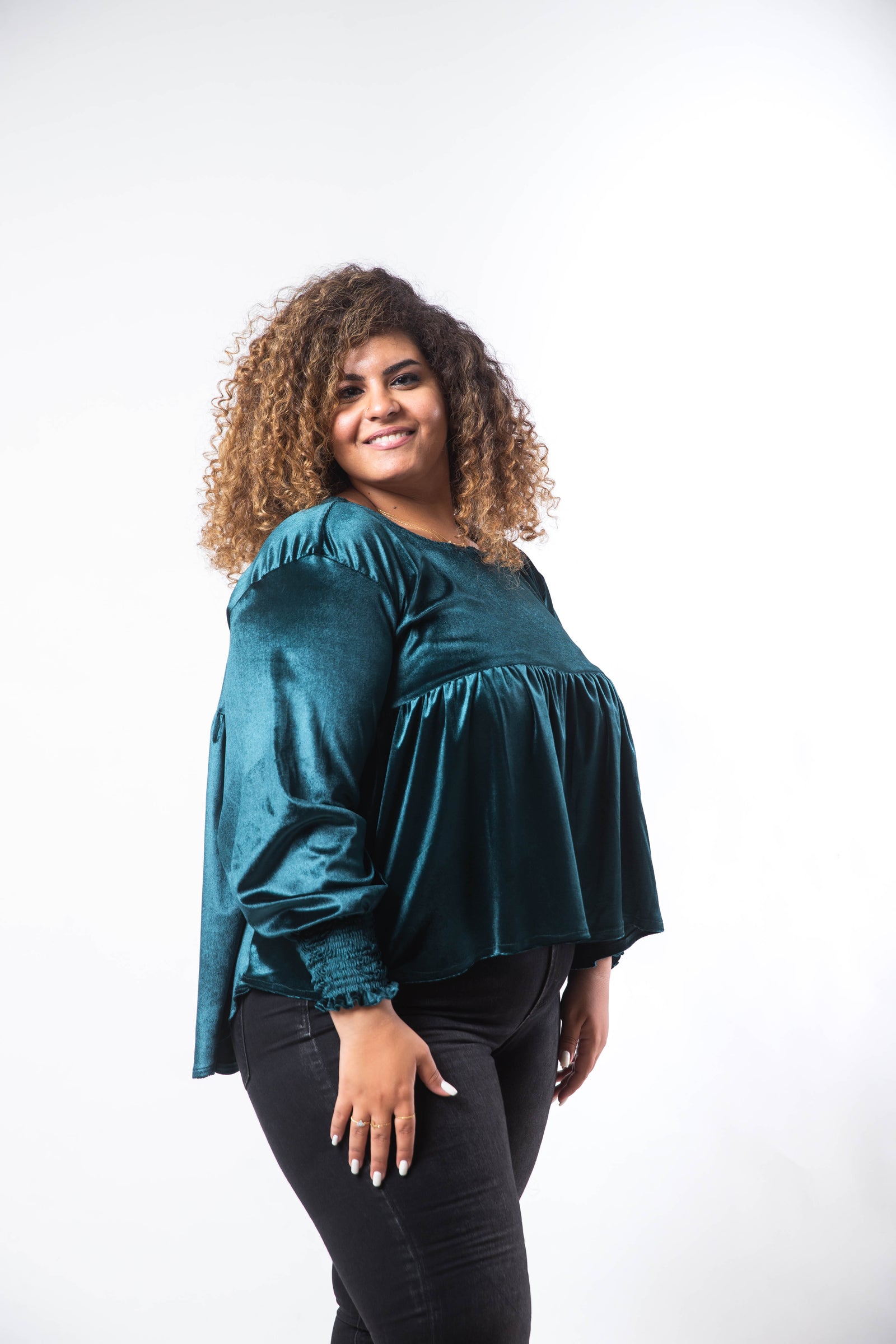 Leila Velvet Blouse - Emerald Green