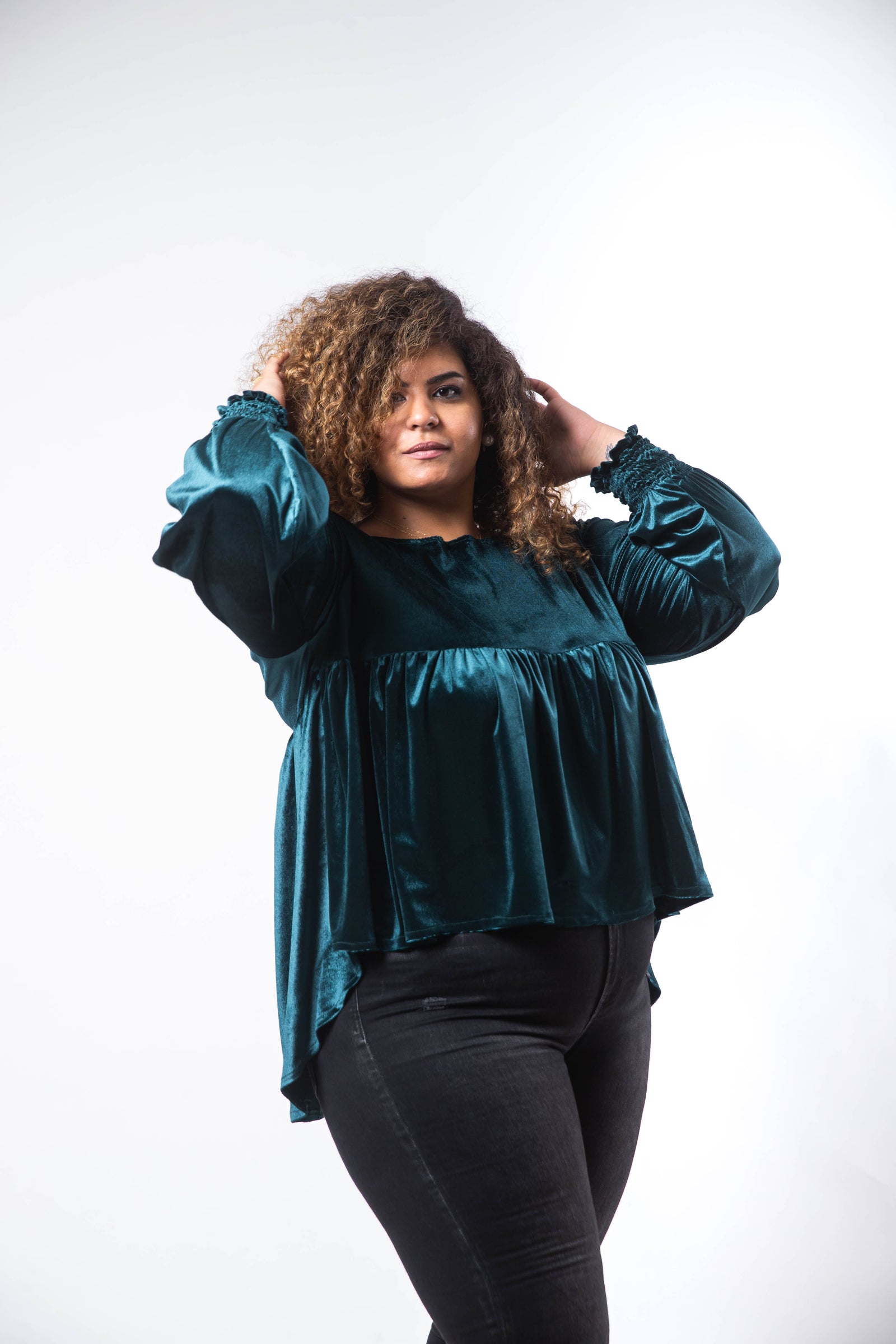 Leila Velvet Blouse - Emerald Green