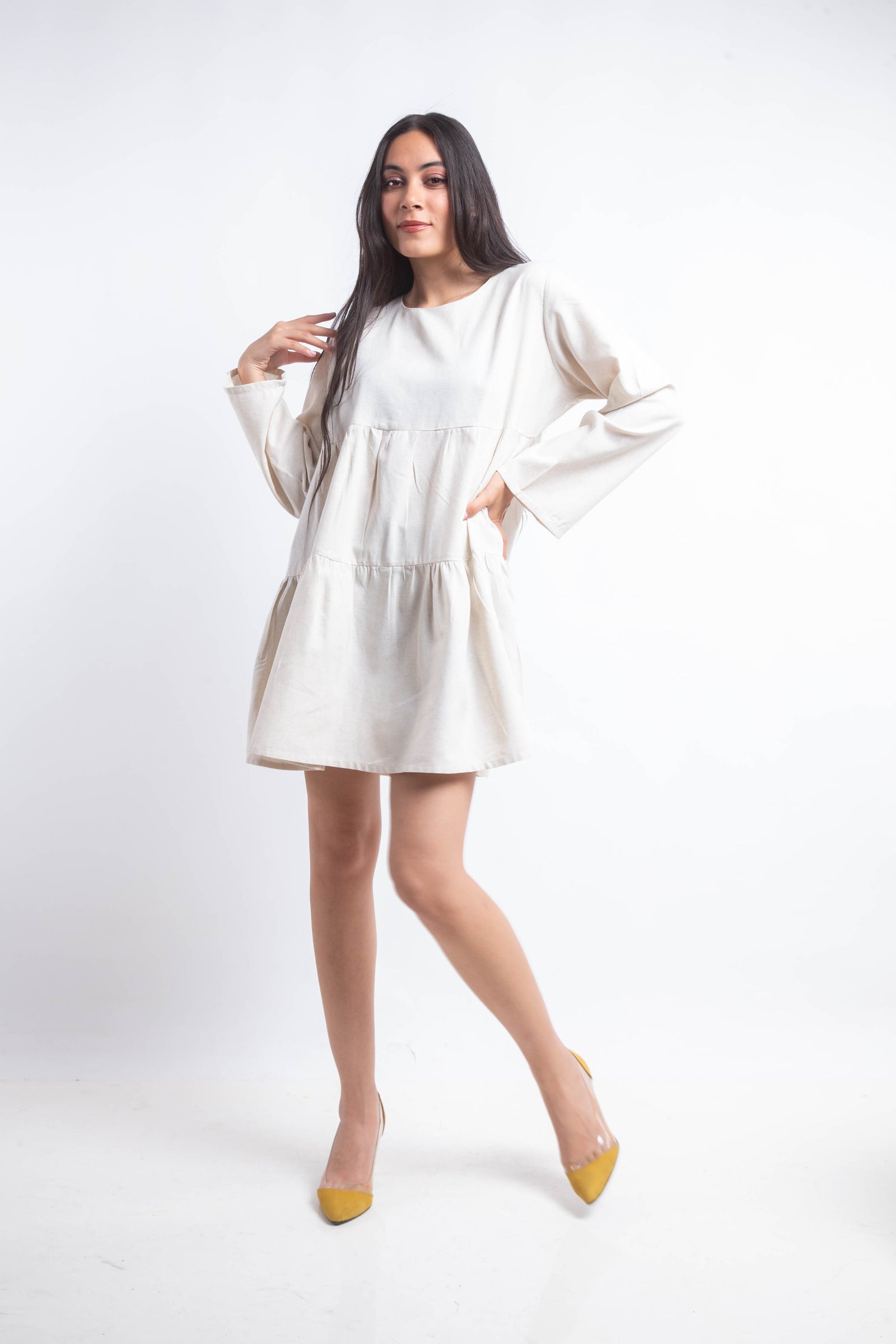 The Layered Linen Dress - Beige