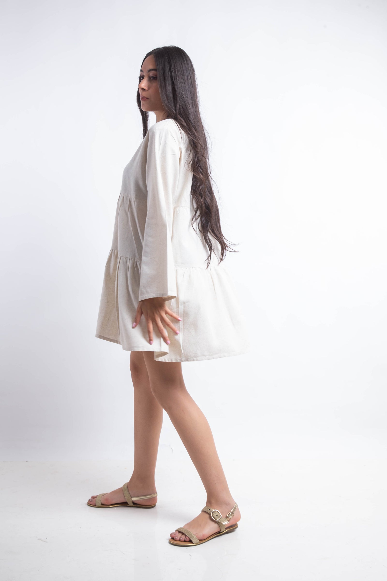 The Layered Linen Dress - Beige