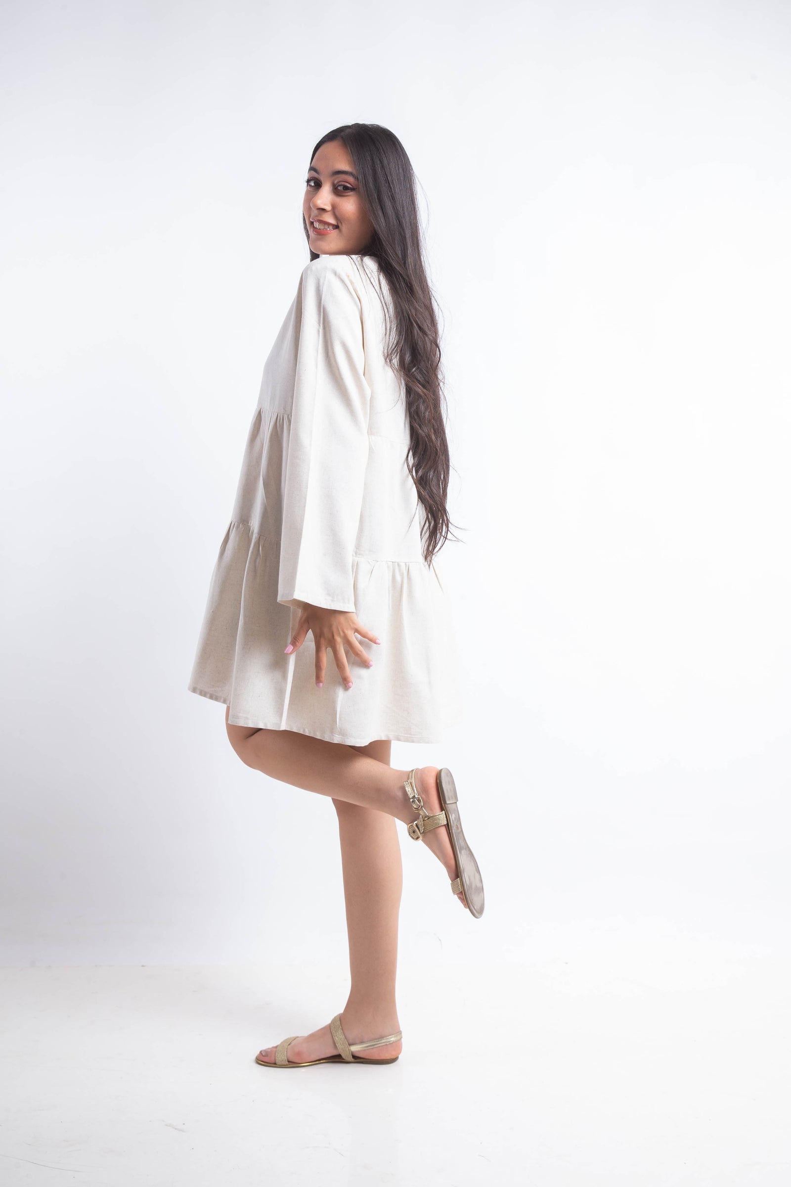 The Layered Linen Dress - Beige