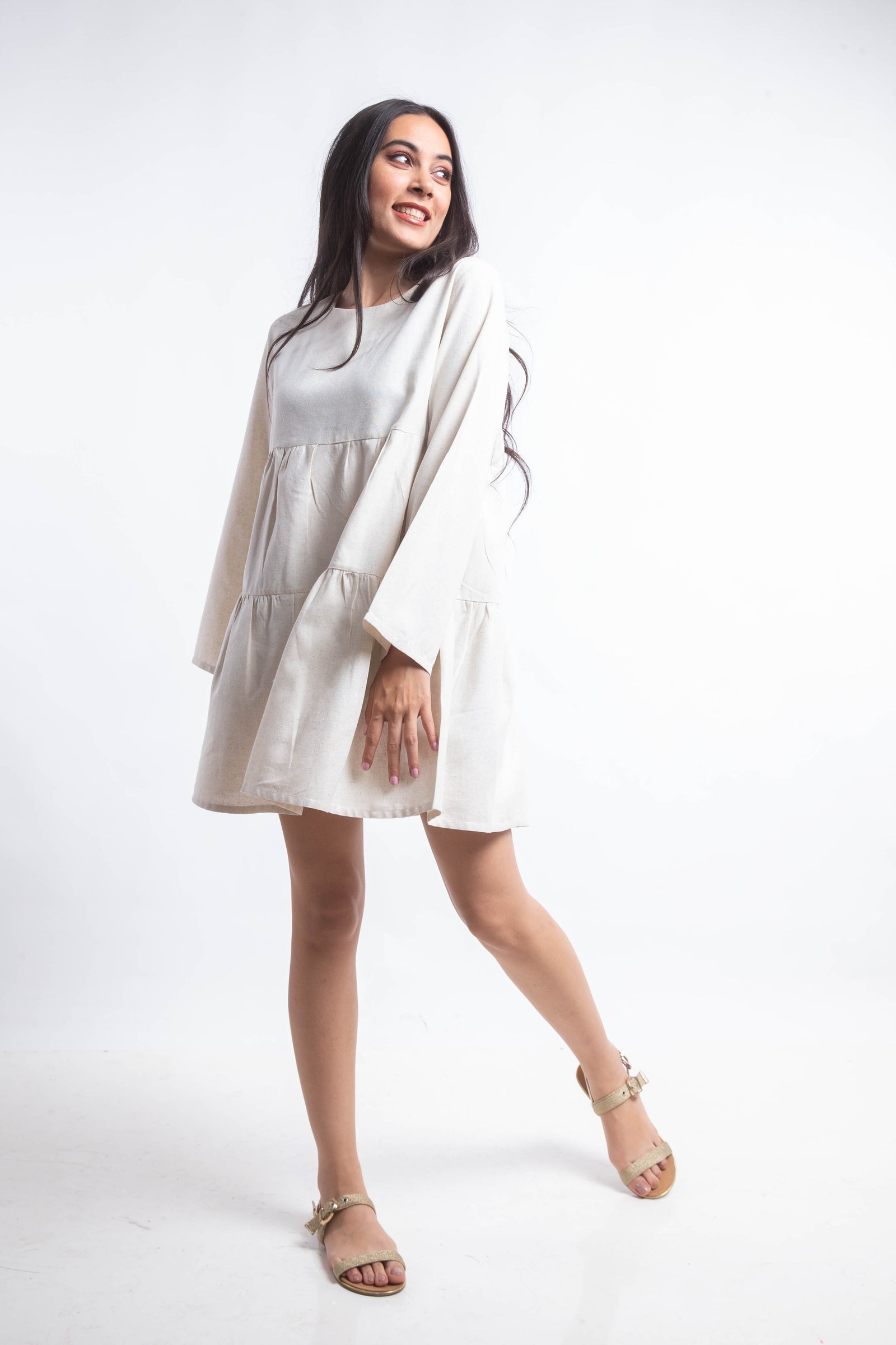 The Layered Linen Dress - Beige