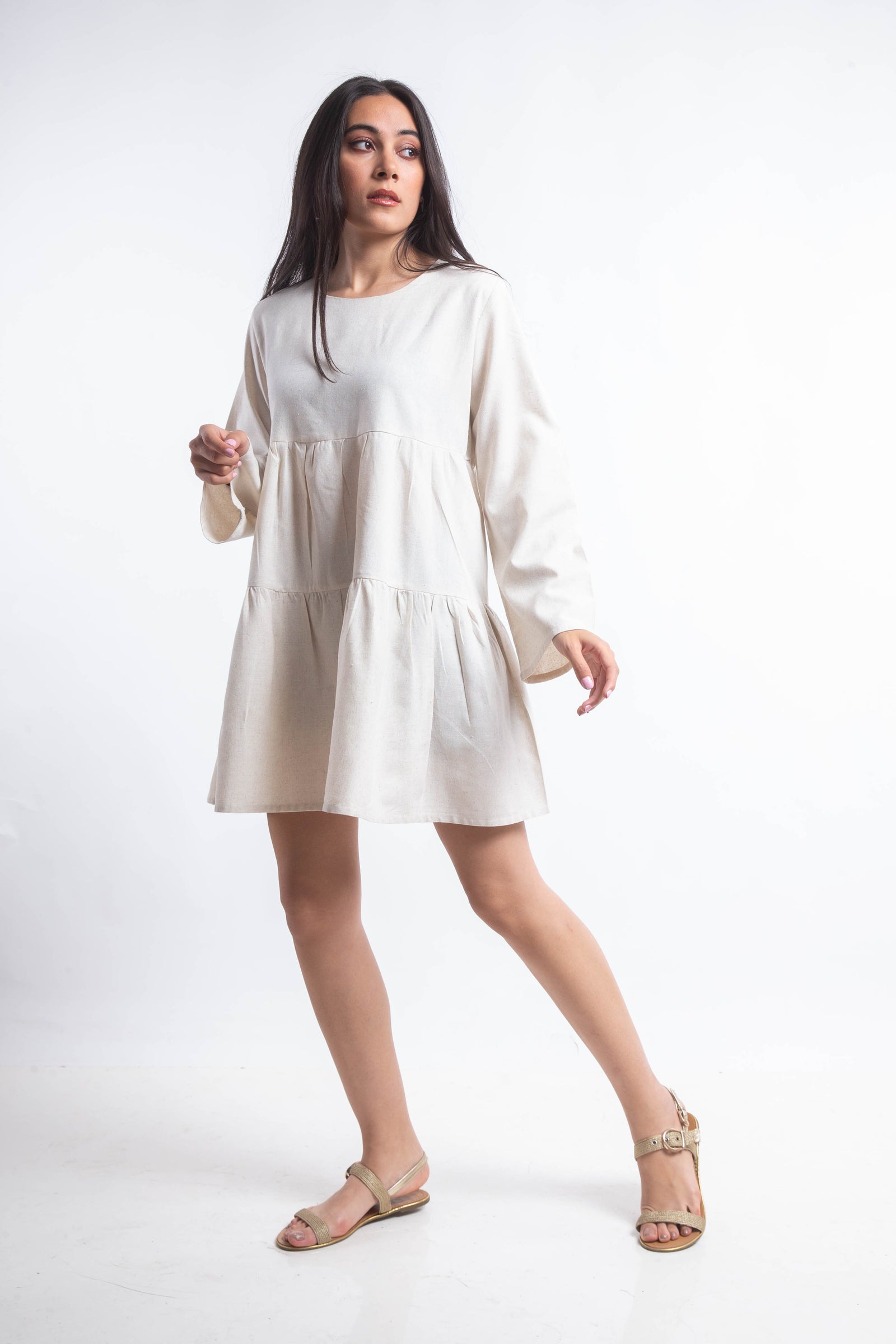 The Layered Linen Dress - Beige