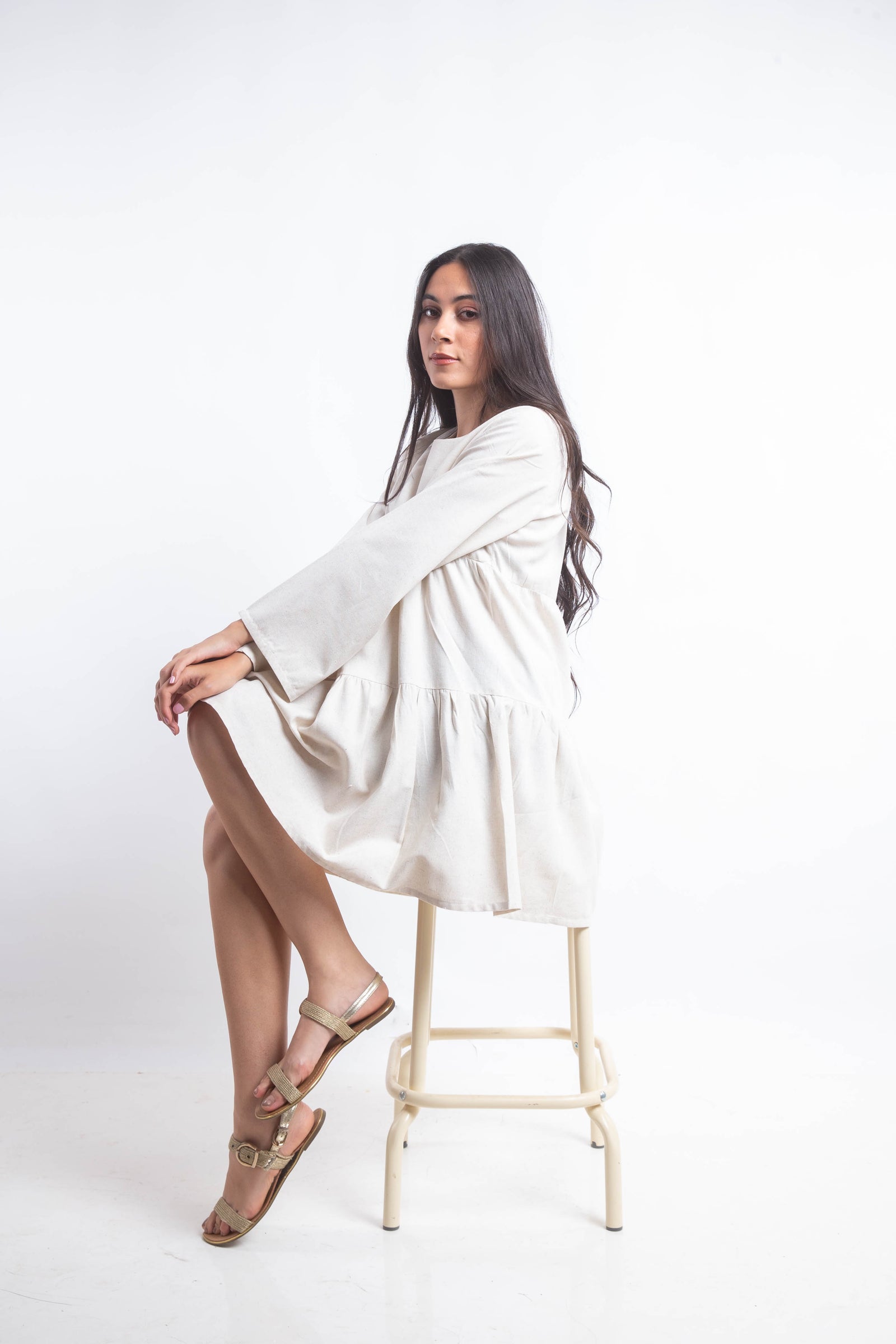 The Layered Linen Dress - Beige