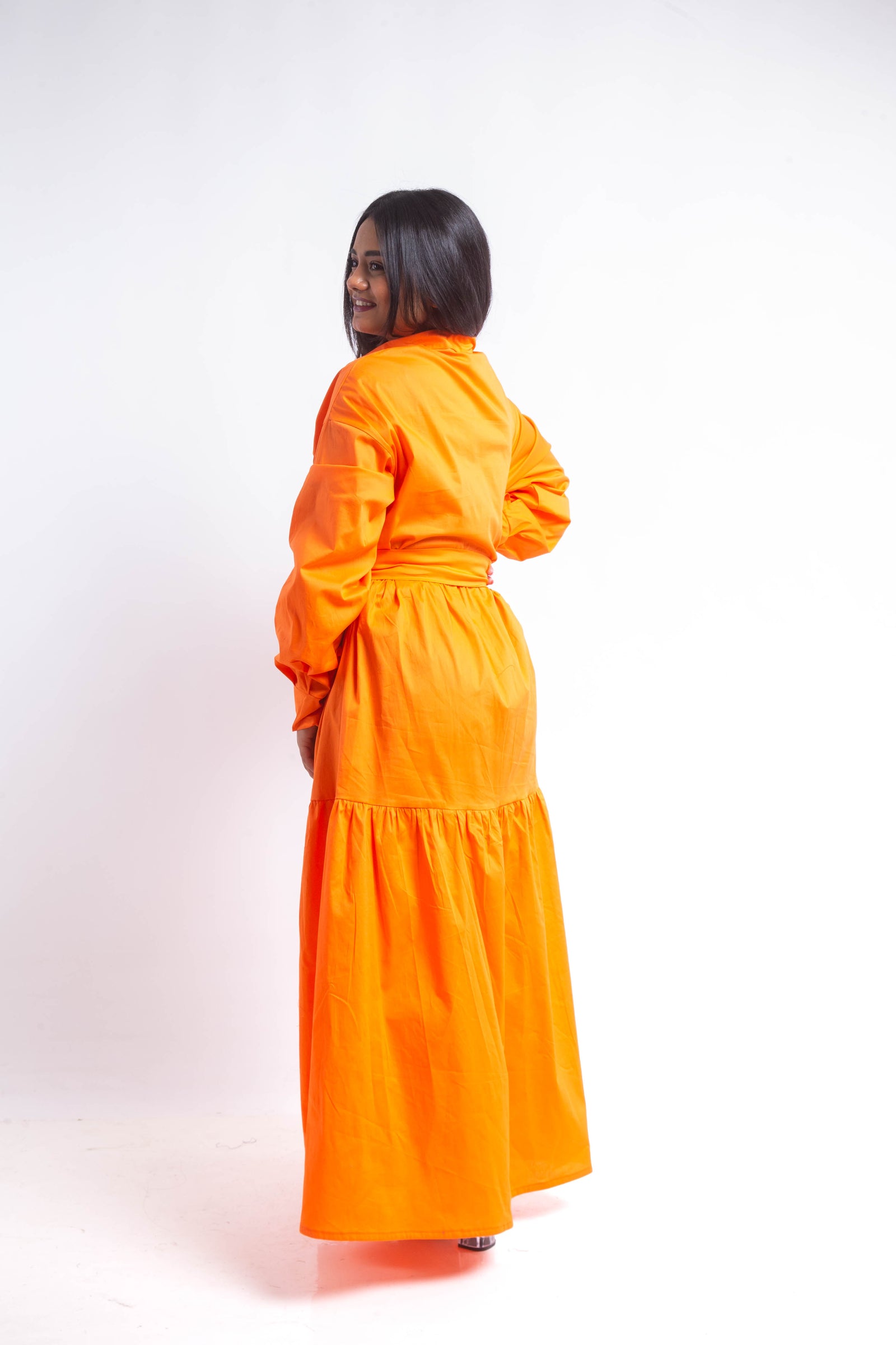 Tiered Poplin Maxi Dress - Orange