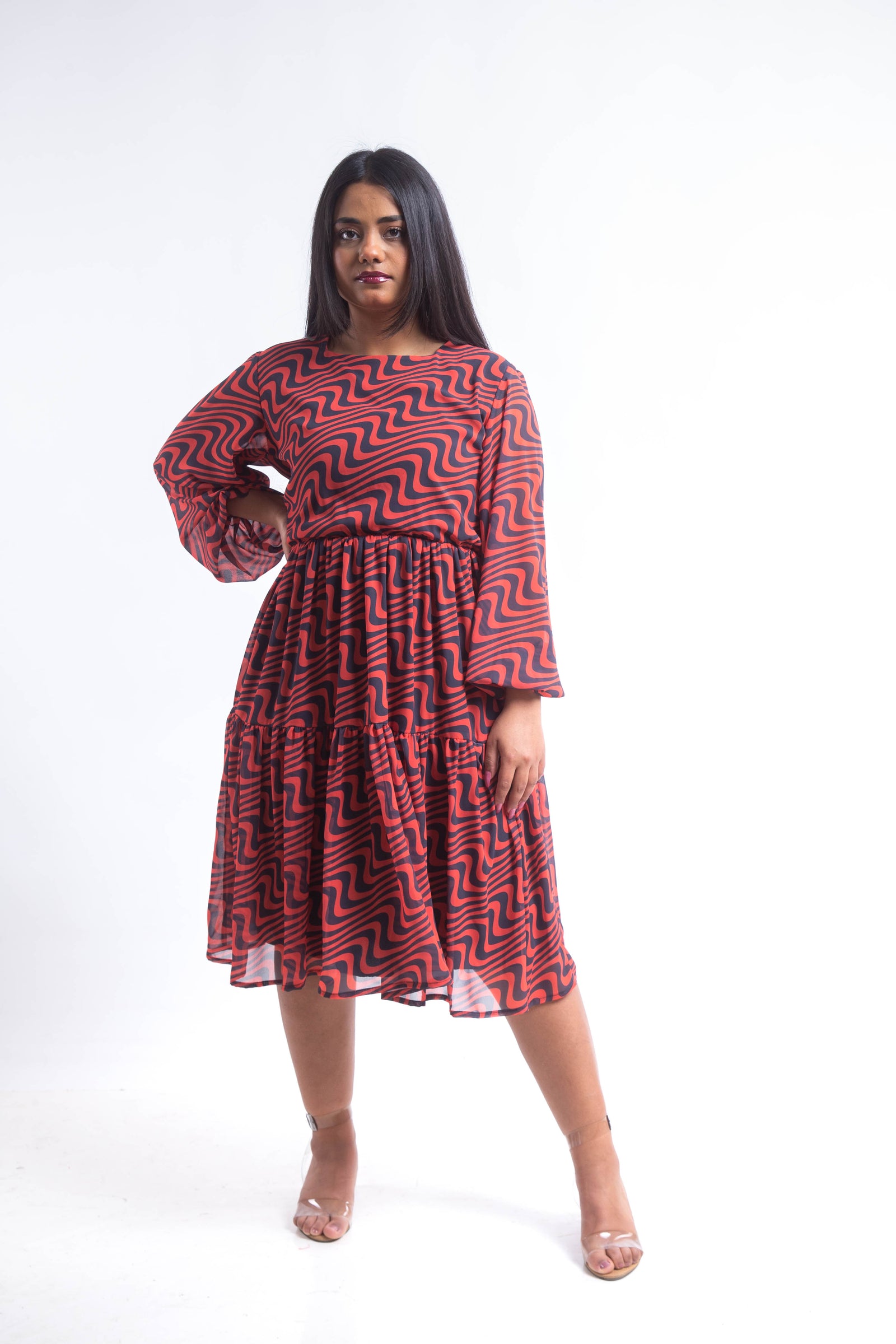 Swirl chiffon dress - Red