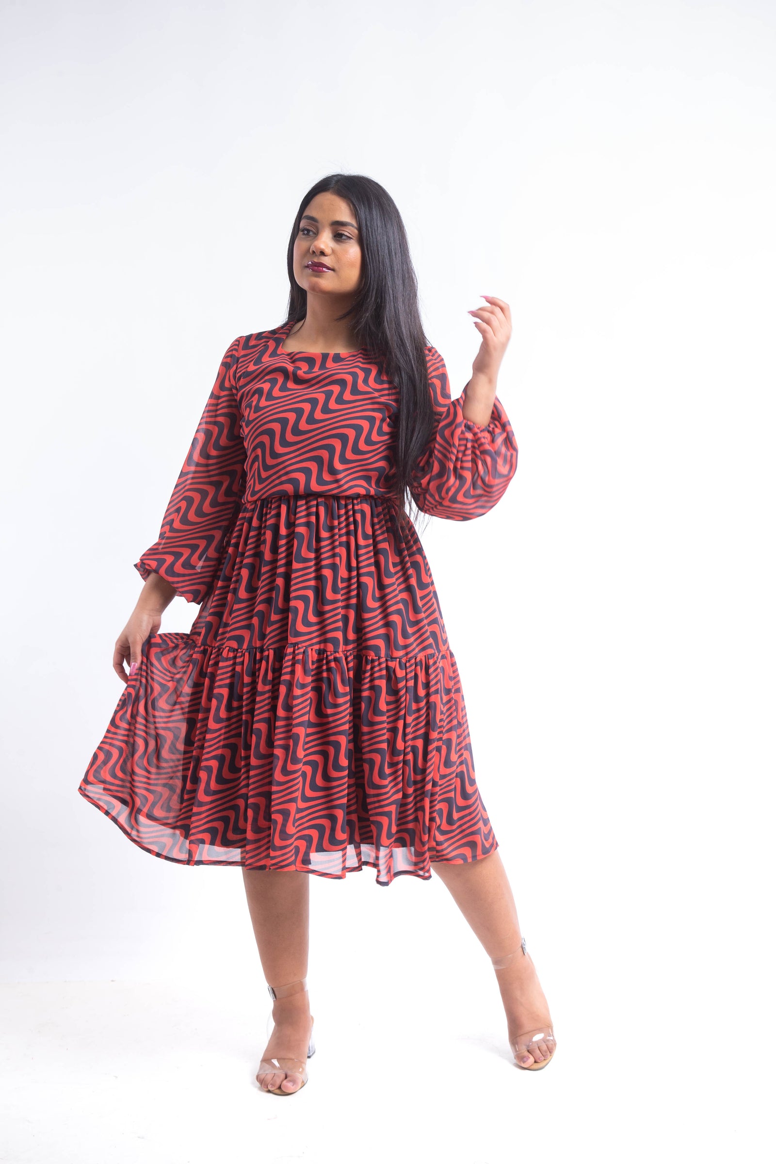 Swirl chiffon dress - Red