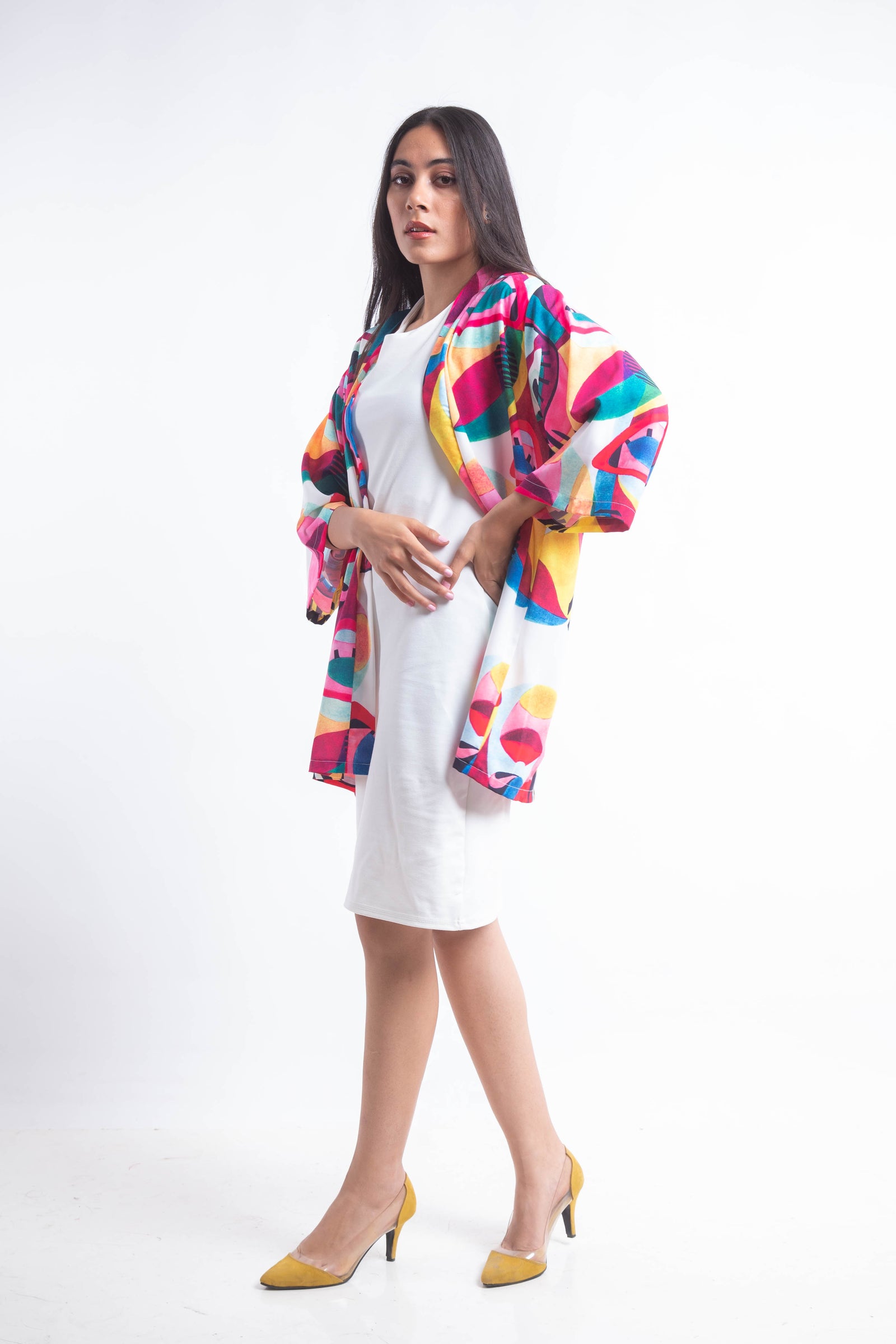 The Eyes Crepe Kimono - White