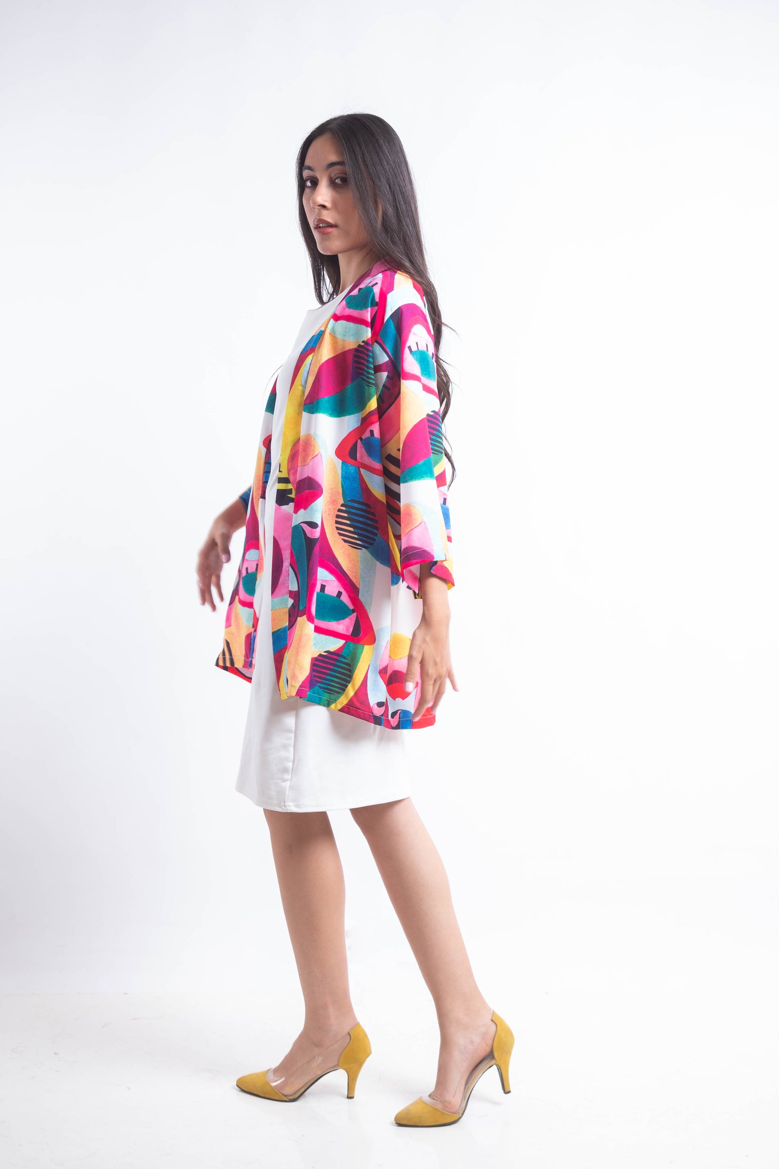 The Eyes Crepe Kimono - White