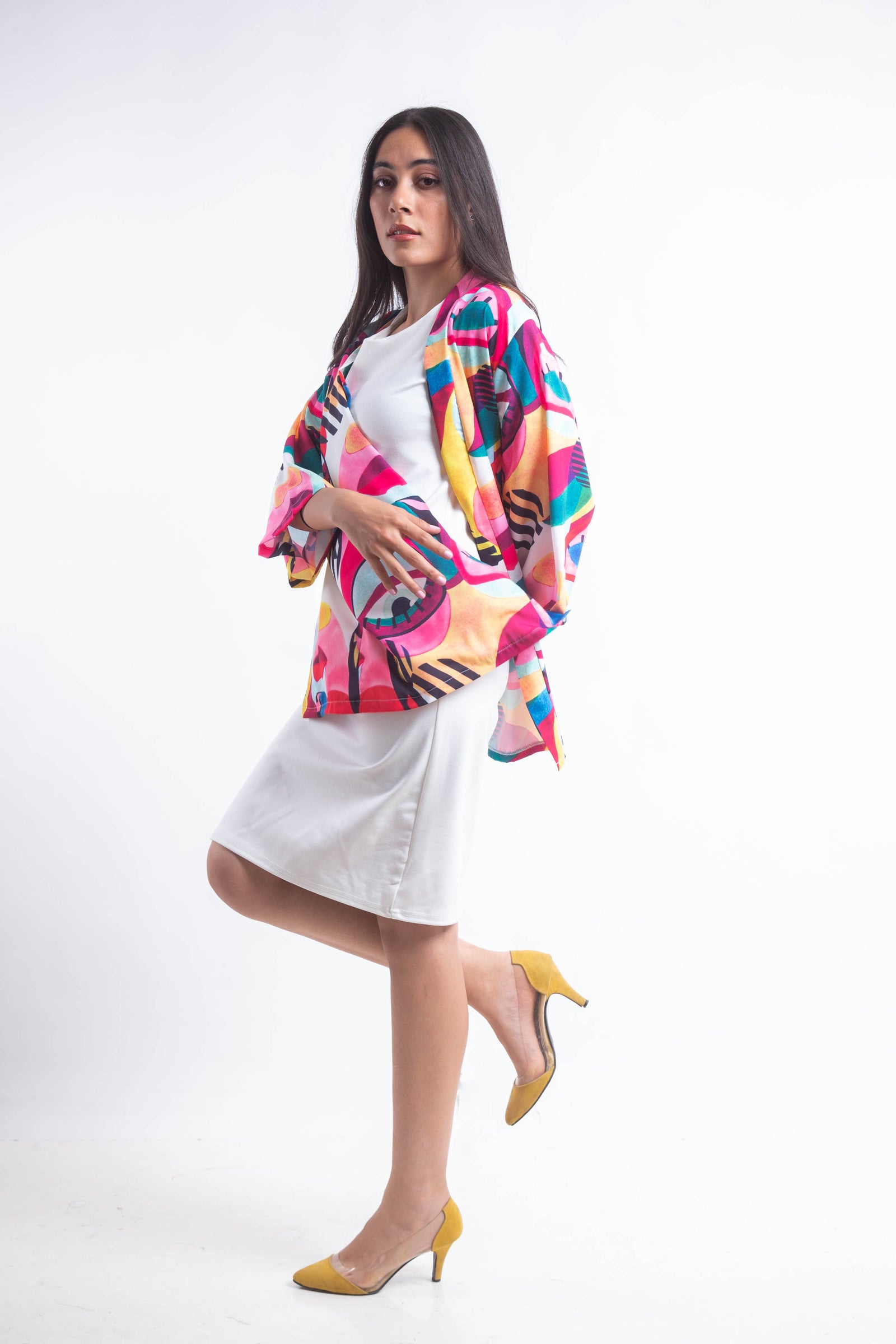The Eyes Crepe Kimono - White
