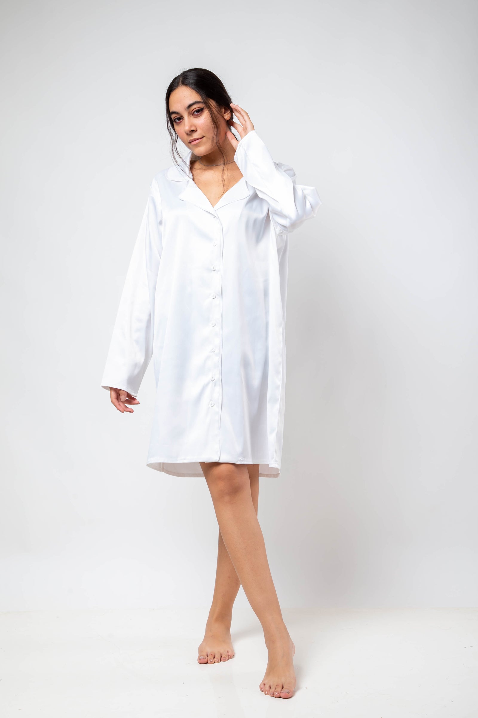 The Bride Shirt Dress Satin - White