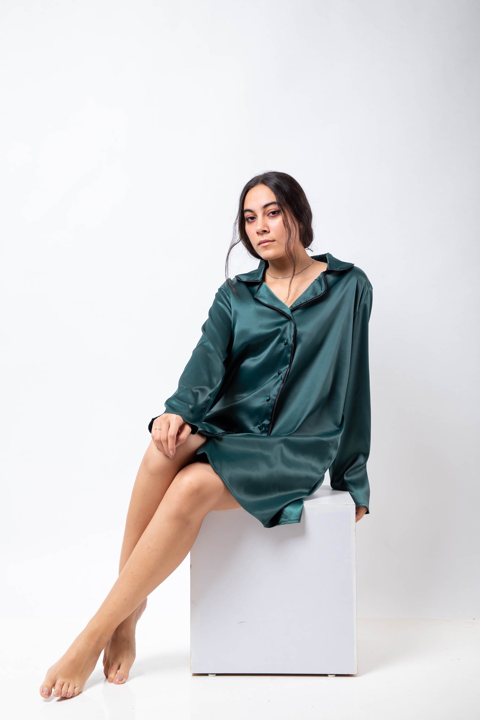 The Royal Shirt Dress - Emerald Green