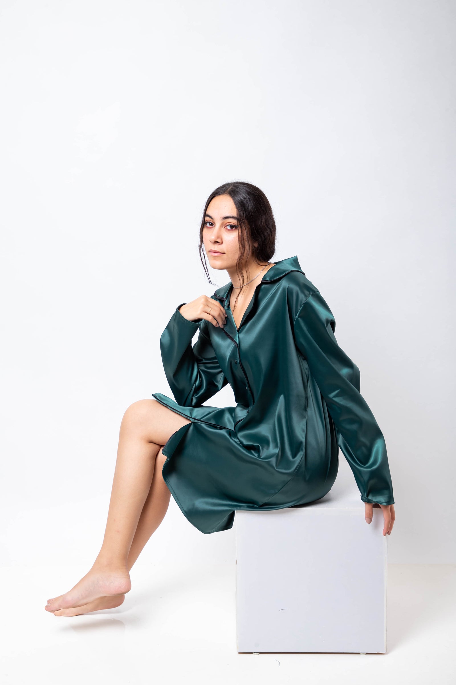 The Royal Shirt Dress - Emerald Green