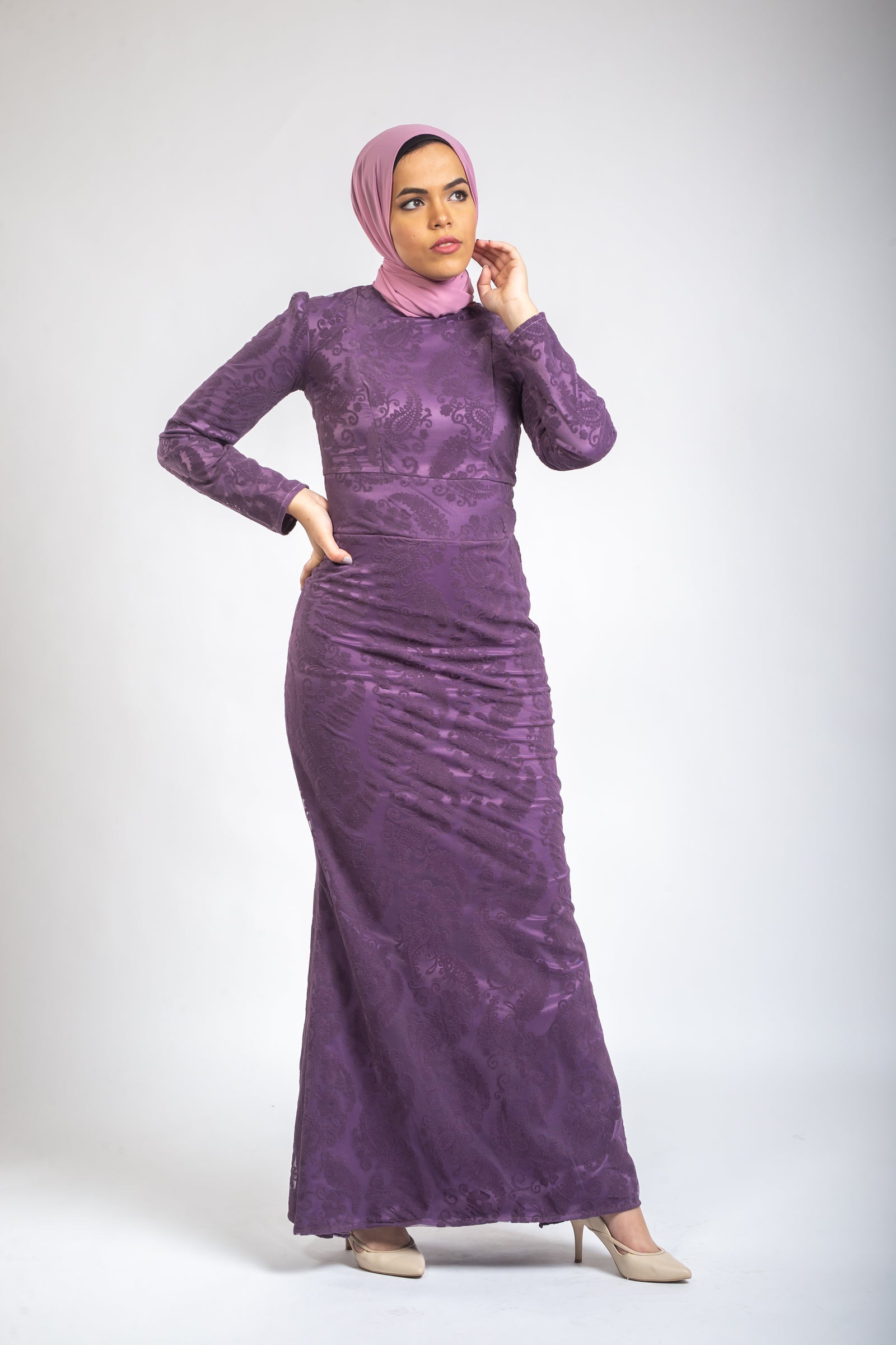 Mermaid Embroidered Tulle Dress -Purple
