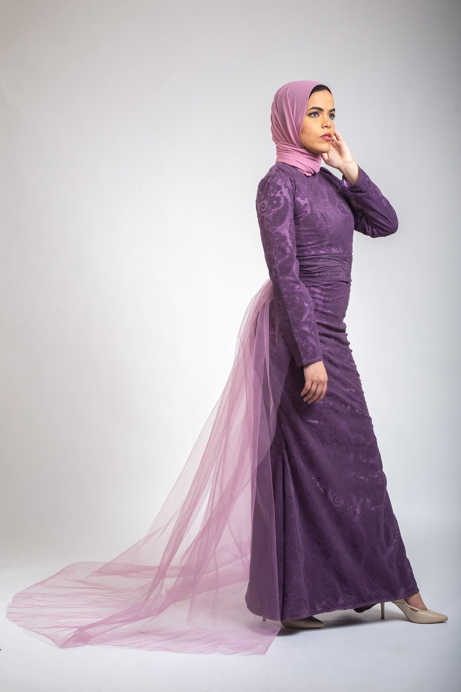 Mermaid Embroidered Tulle Dress -Purple