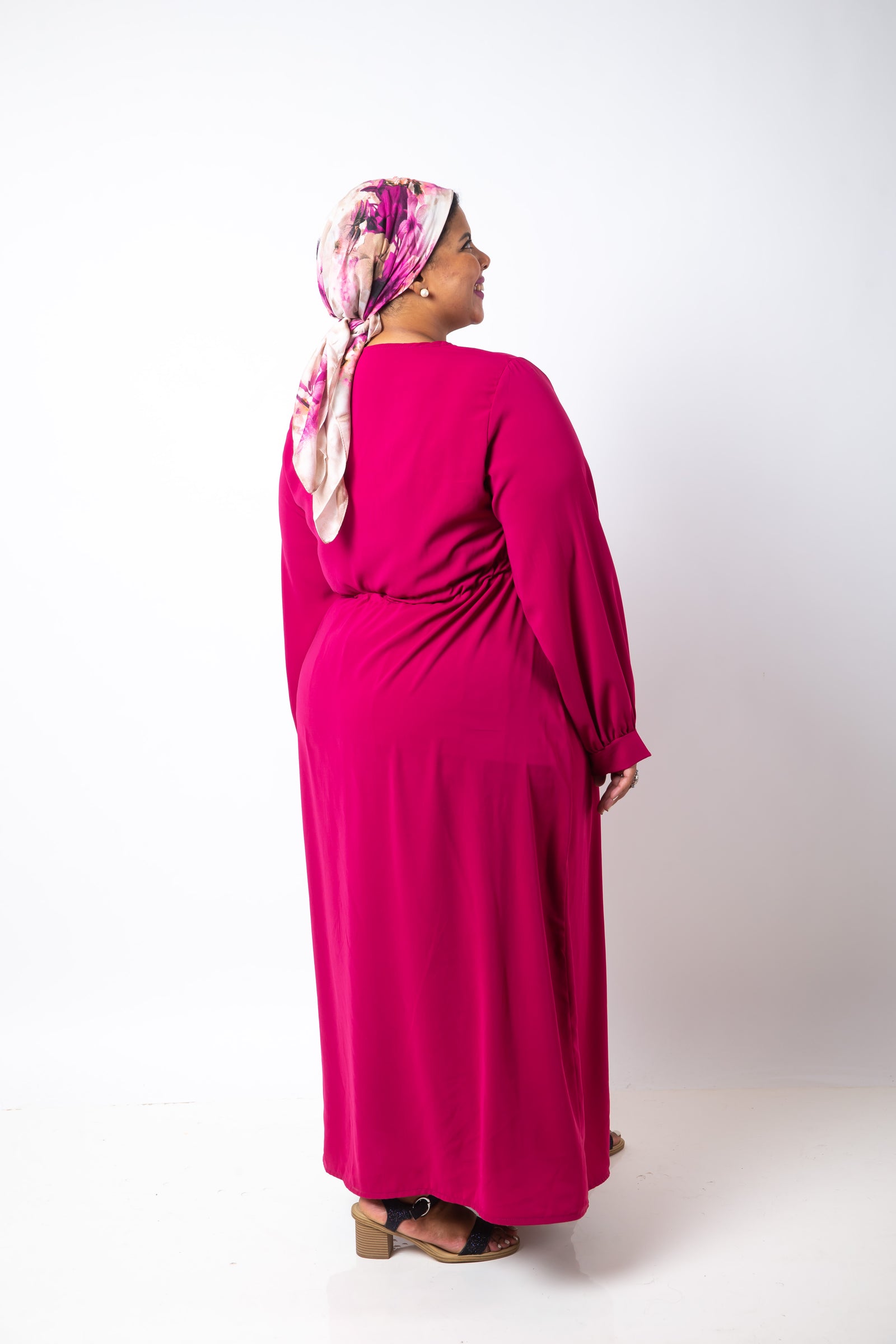 The Nermeen Dress with Elastic belt- Fuchsia