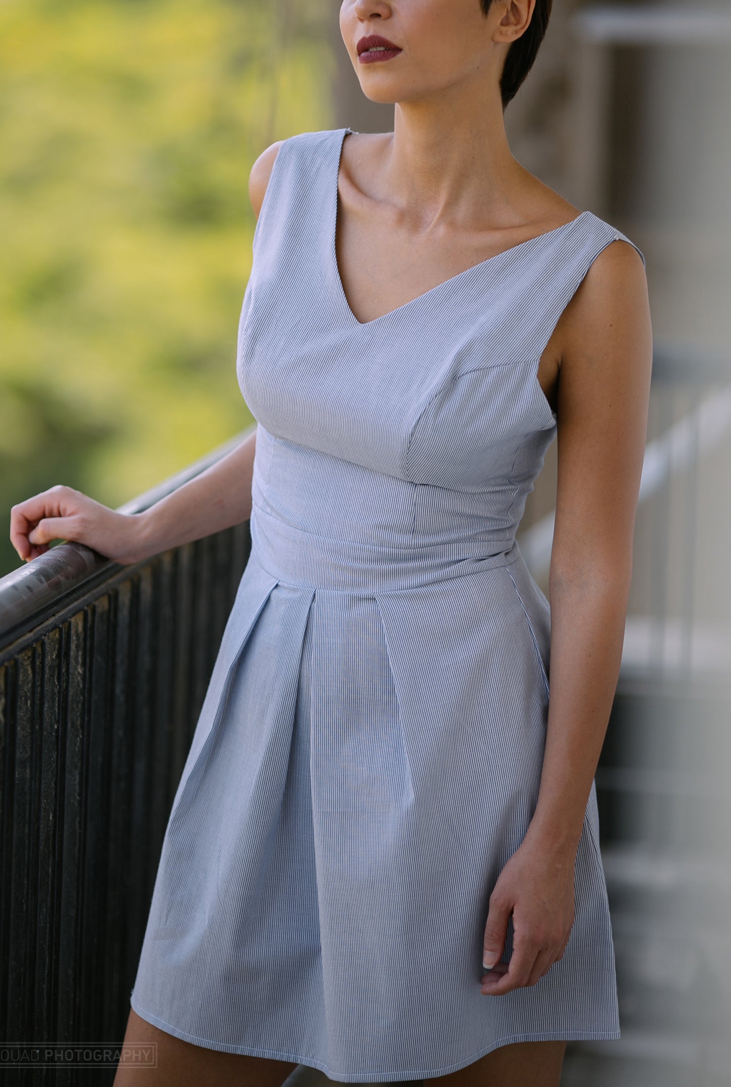 Cotton Stripes Dress - Grey