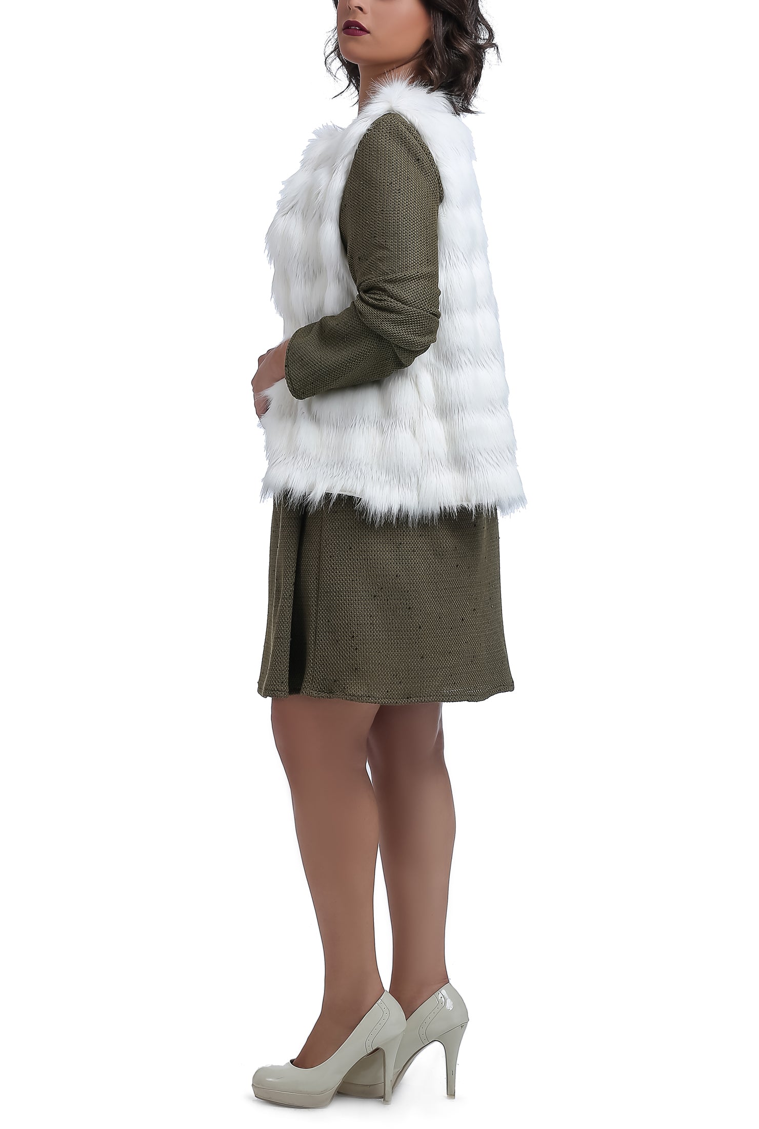 Layered Fur Vest - Off White