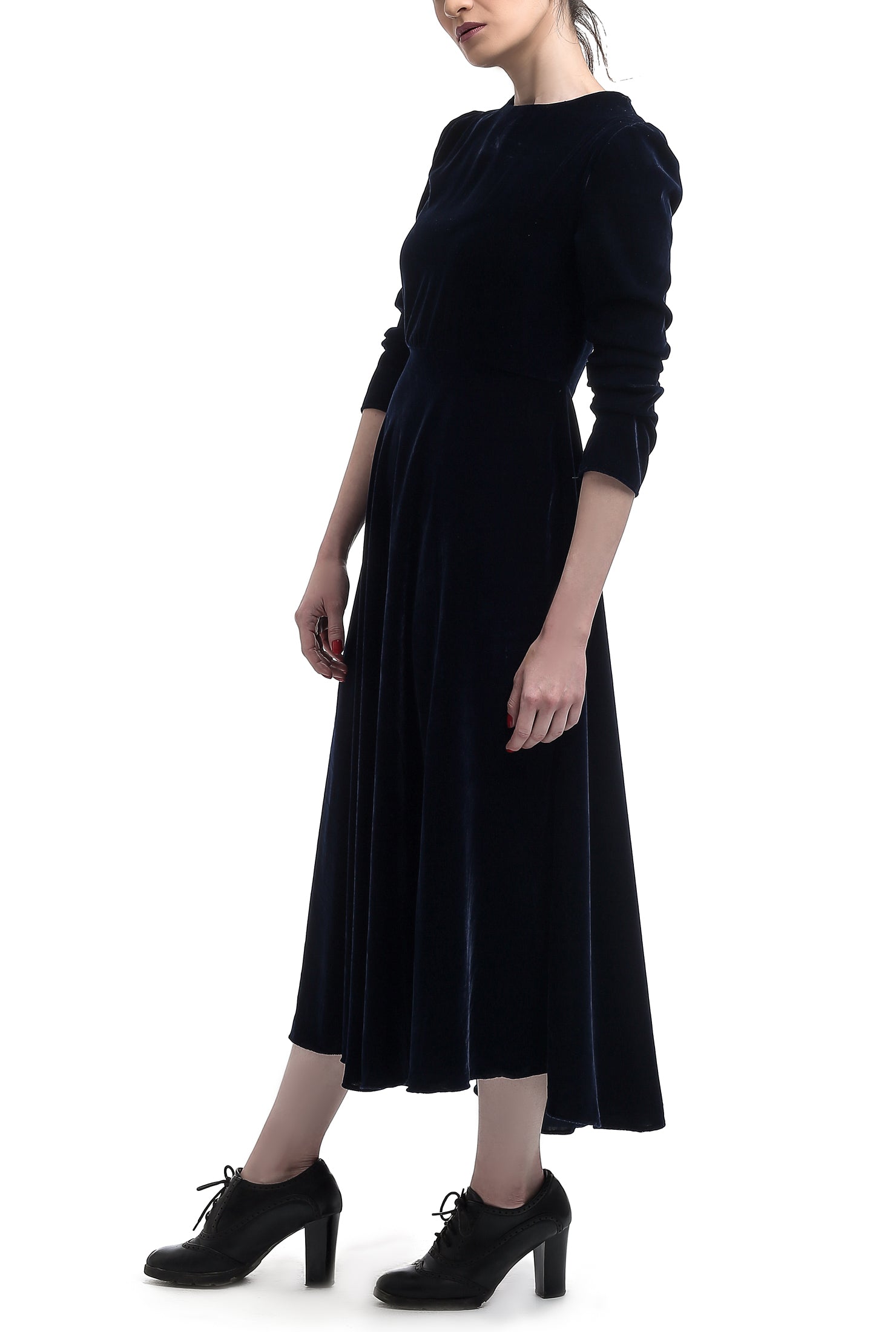Mid Calf Velvet Dress - Deep Blue