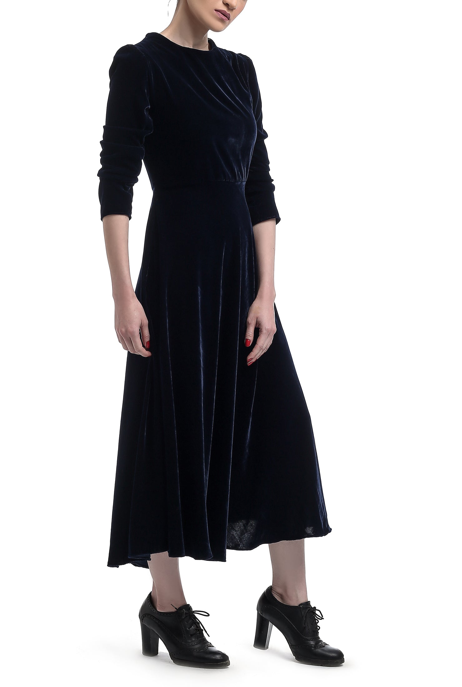 Mid Calf Velvet Dress - Deep Blue